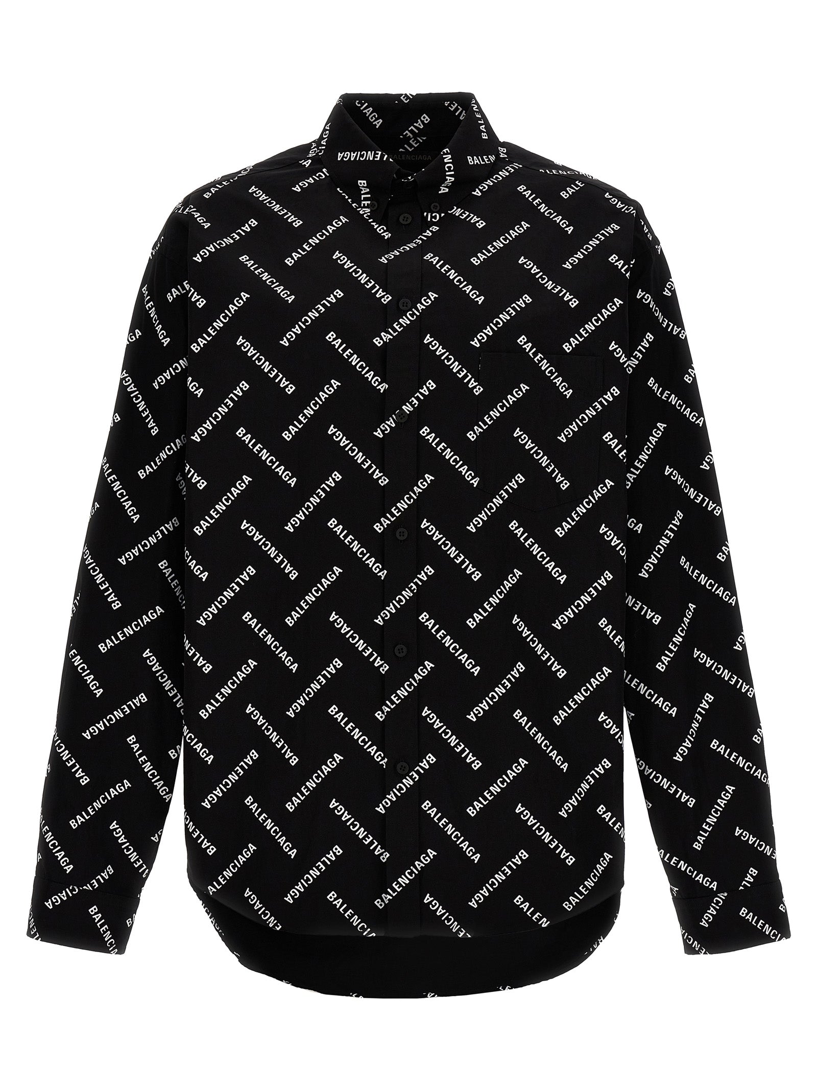 Balenciaga-Logo Print Shirt Camicie Bianco/Nero-Uomo