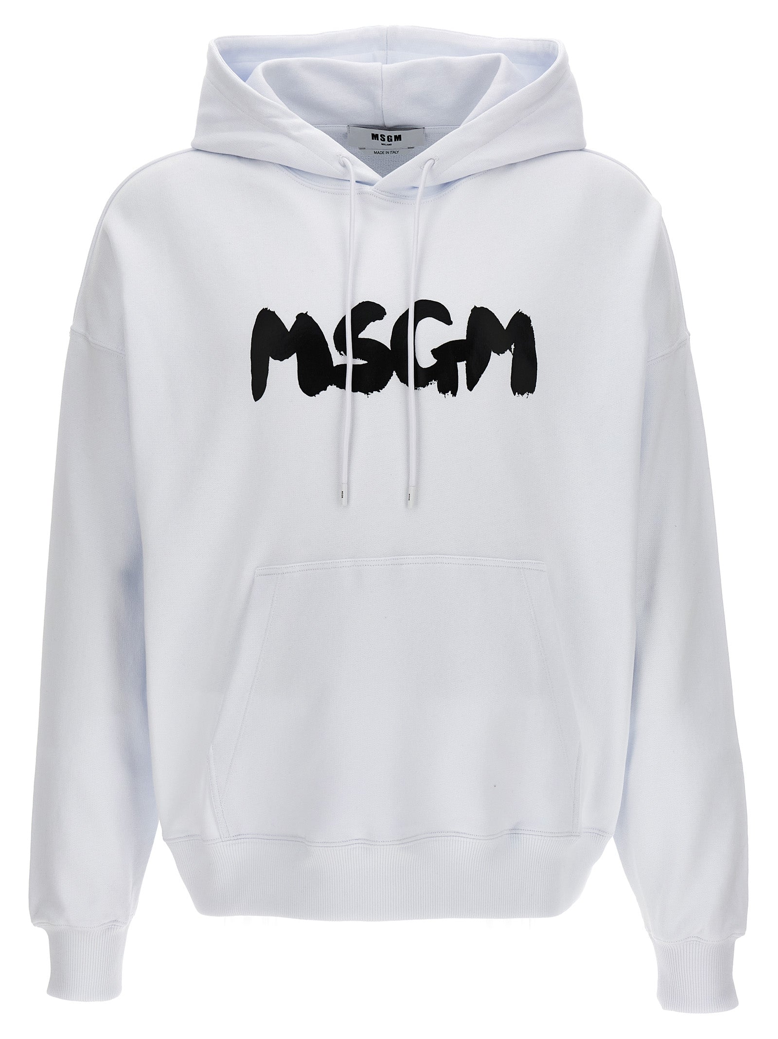 Msgm-Logo Print Hoodie Felpe Bianco/Nero-Uomo