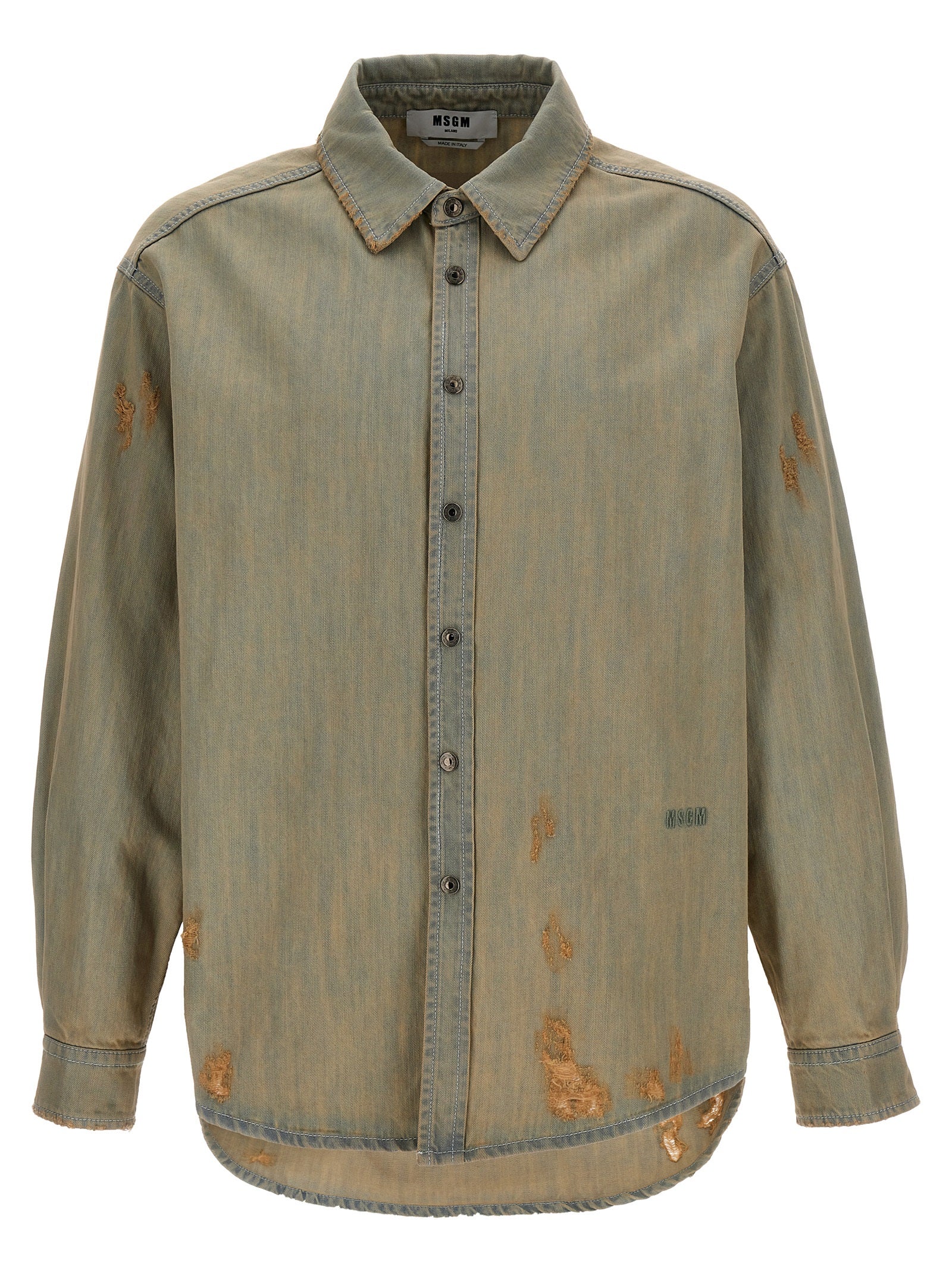 Msgm-Stone Wash Denim Shirt Camicie Beige-Uomo