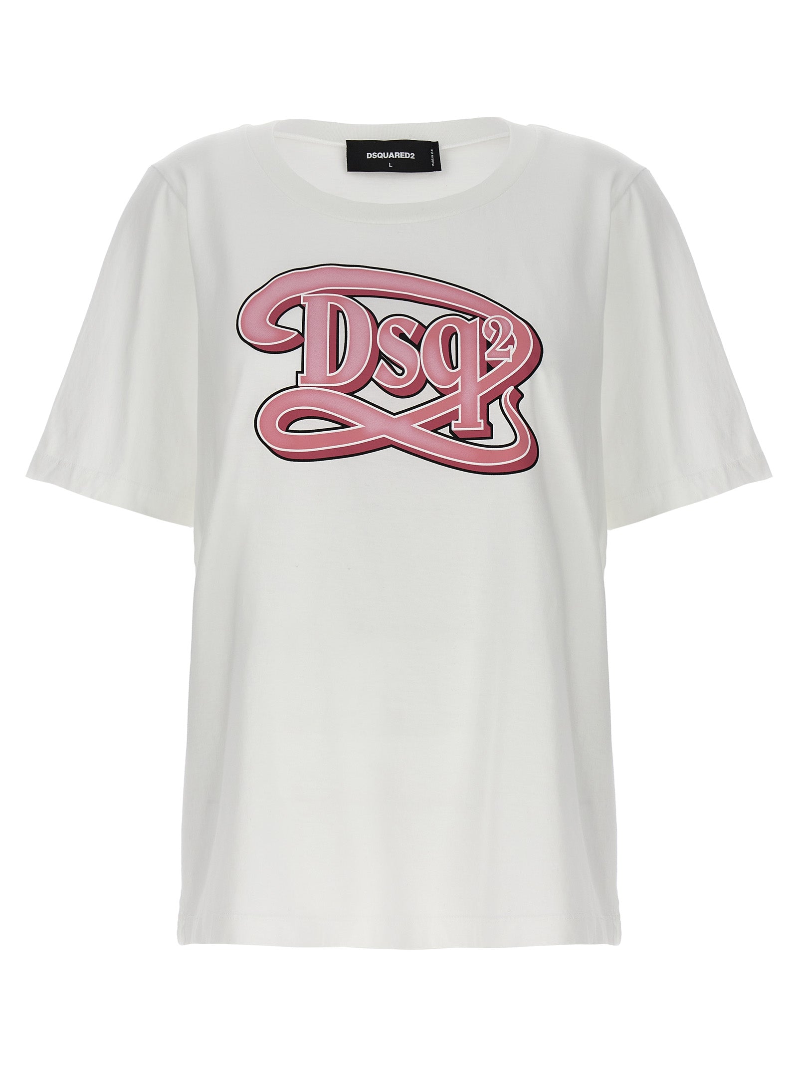 Dsquared2-Logo Print T Shirt Bianco-Donna