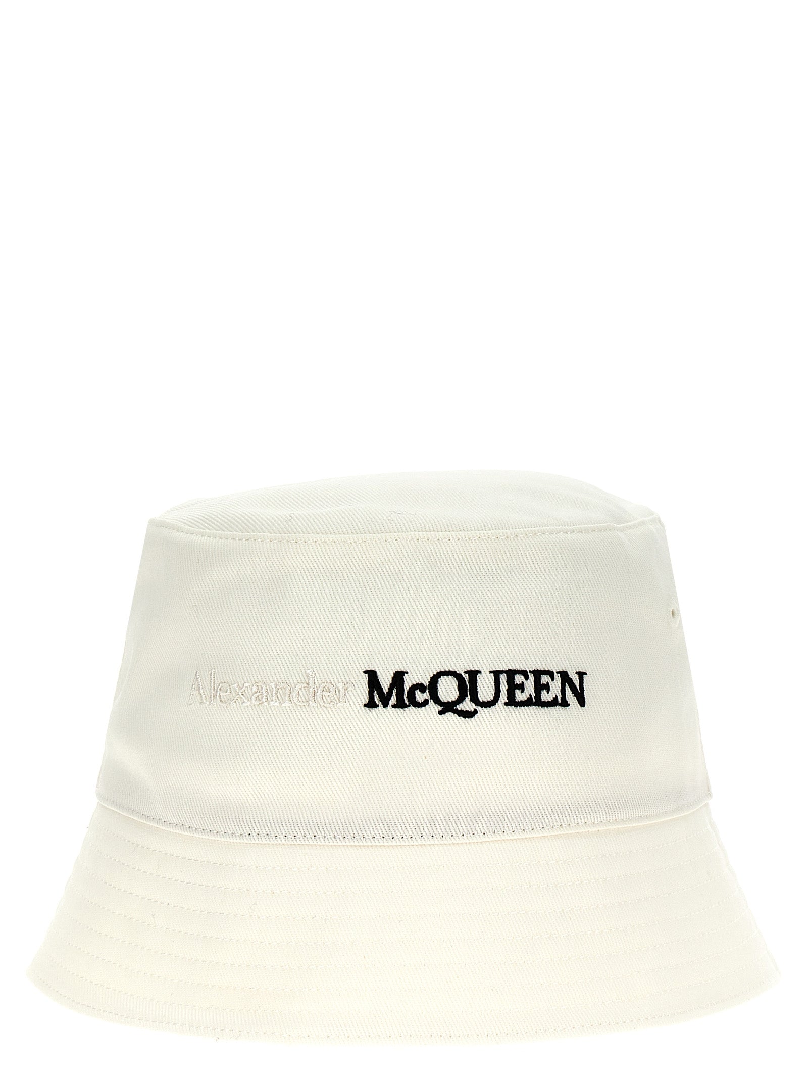 Alexander Mcqueen-Logo Bucket Hat Cappelli Bianco/Nero-Uomo