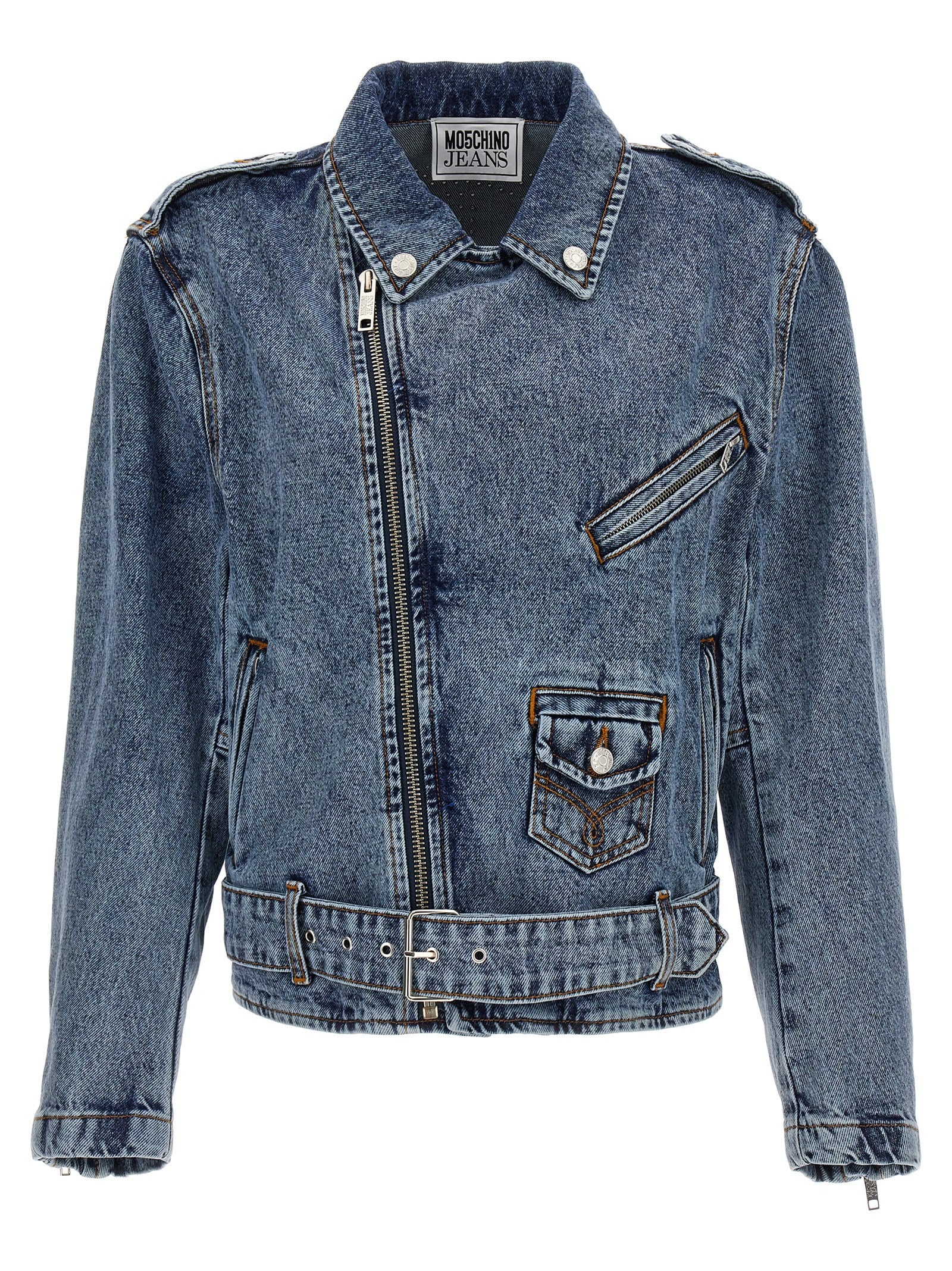 Mo5ch1no Jeans-Crystal Denim Jacket Giacche Celeste-Donna