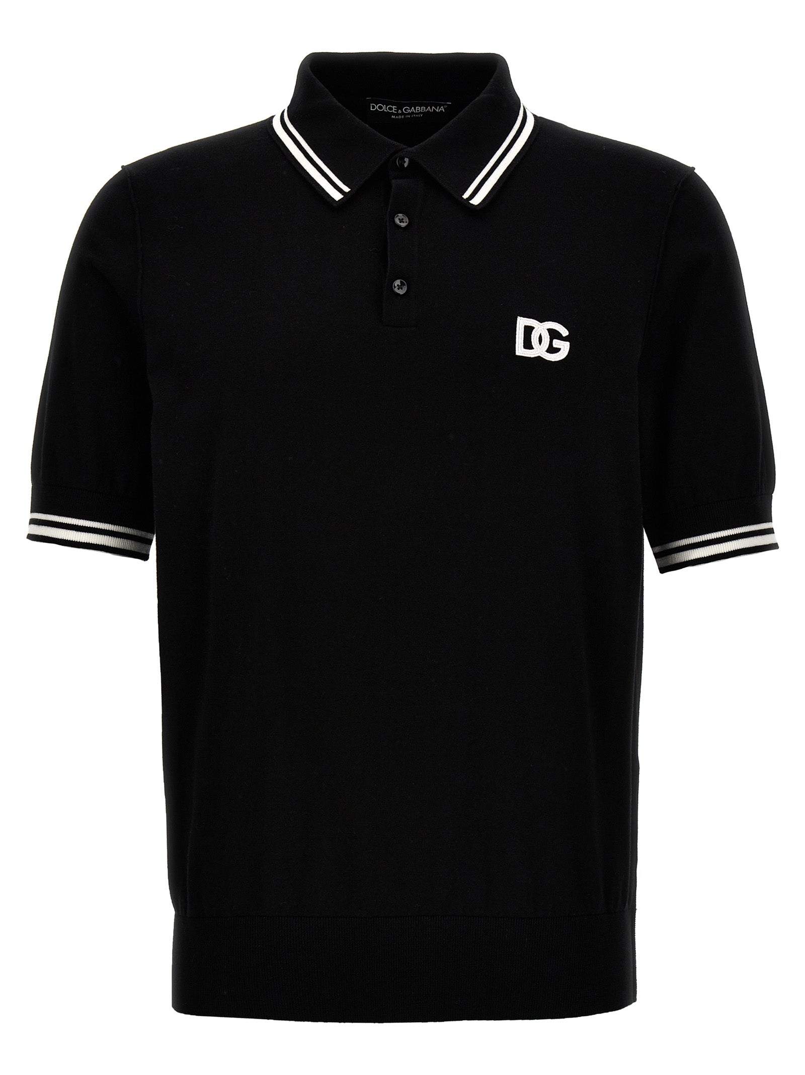 Dolce & Gabbana-Logo Shirt Polo Bianco/Nero-Uomo