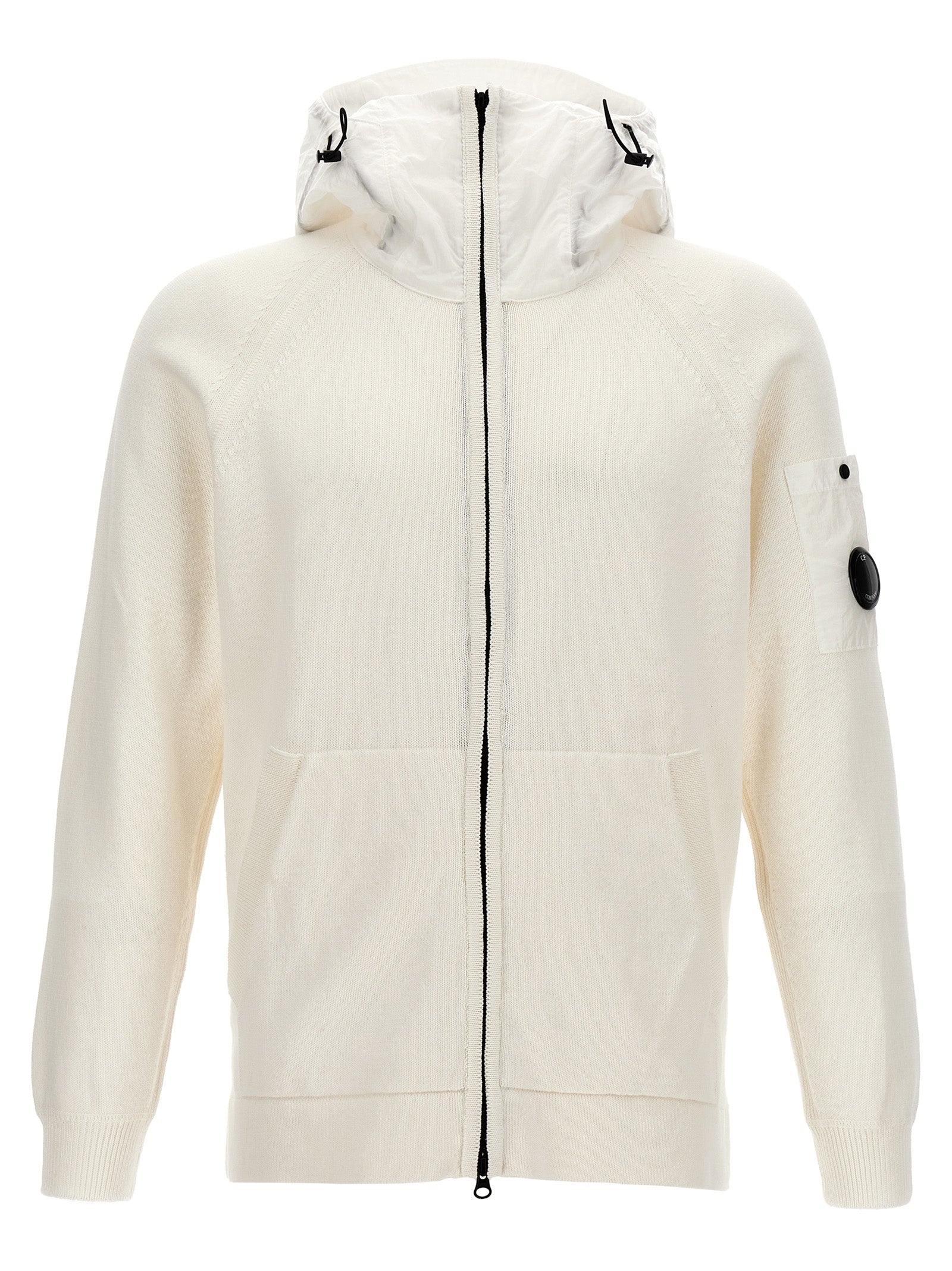 C. P. Company-Logo Badge Hoodie Felpe Bianco-Uomo