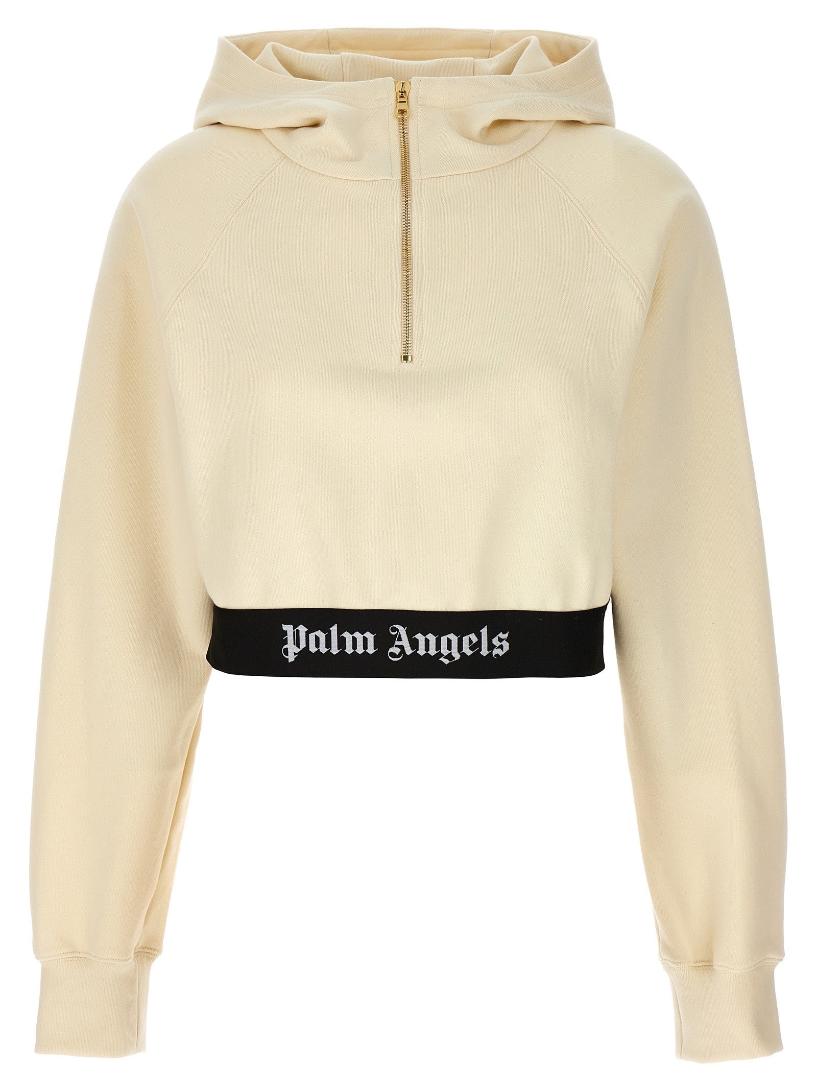 Palm Angels-Logo Tape Felpe Bianco/Nero-Donna