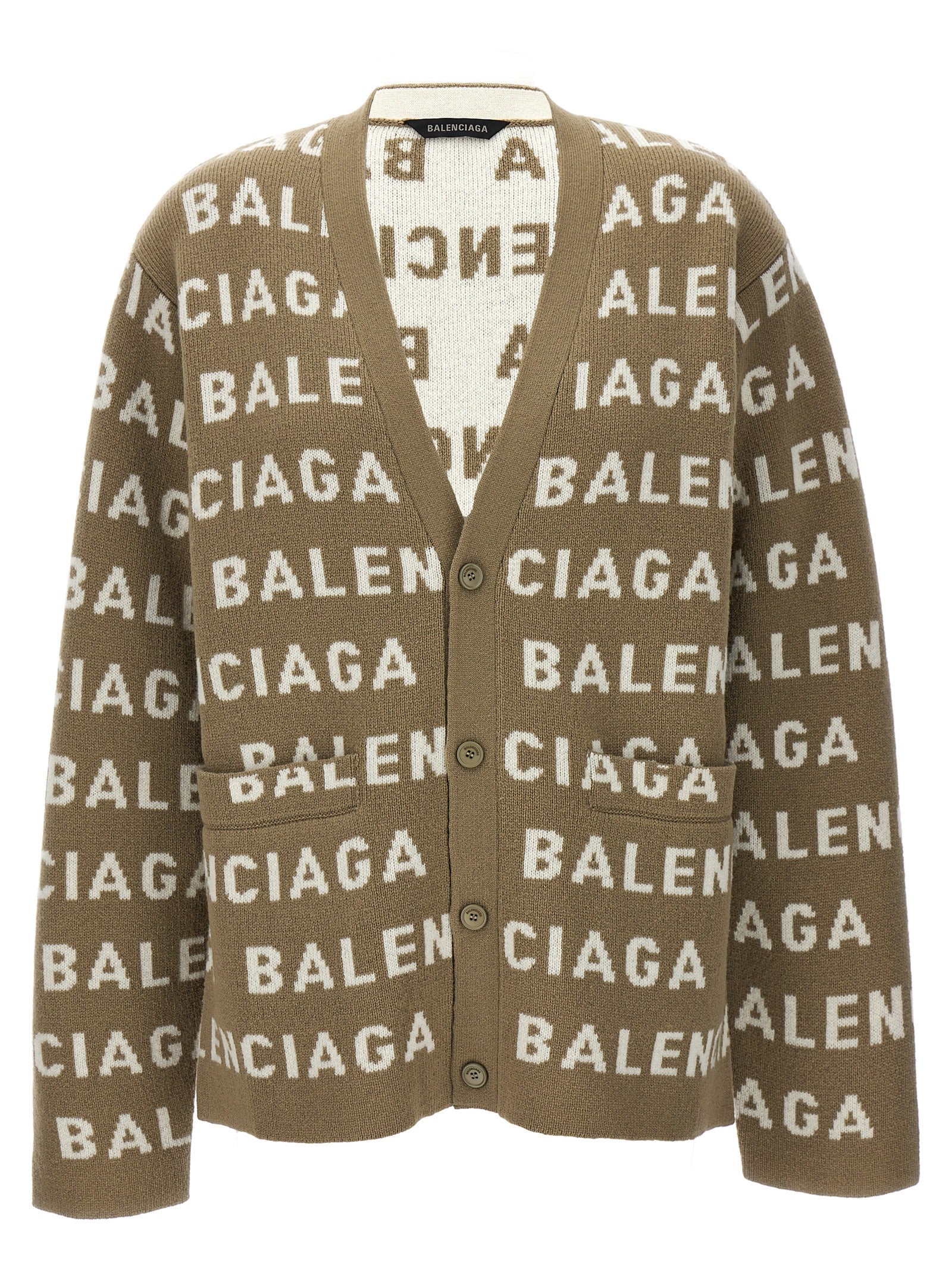 Balenciaga-All-Over Logo Cardigan Maglioni Beige-Donna