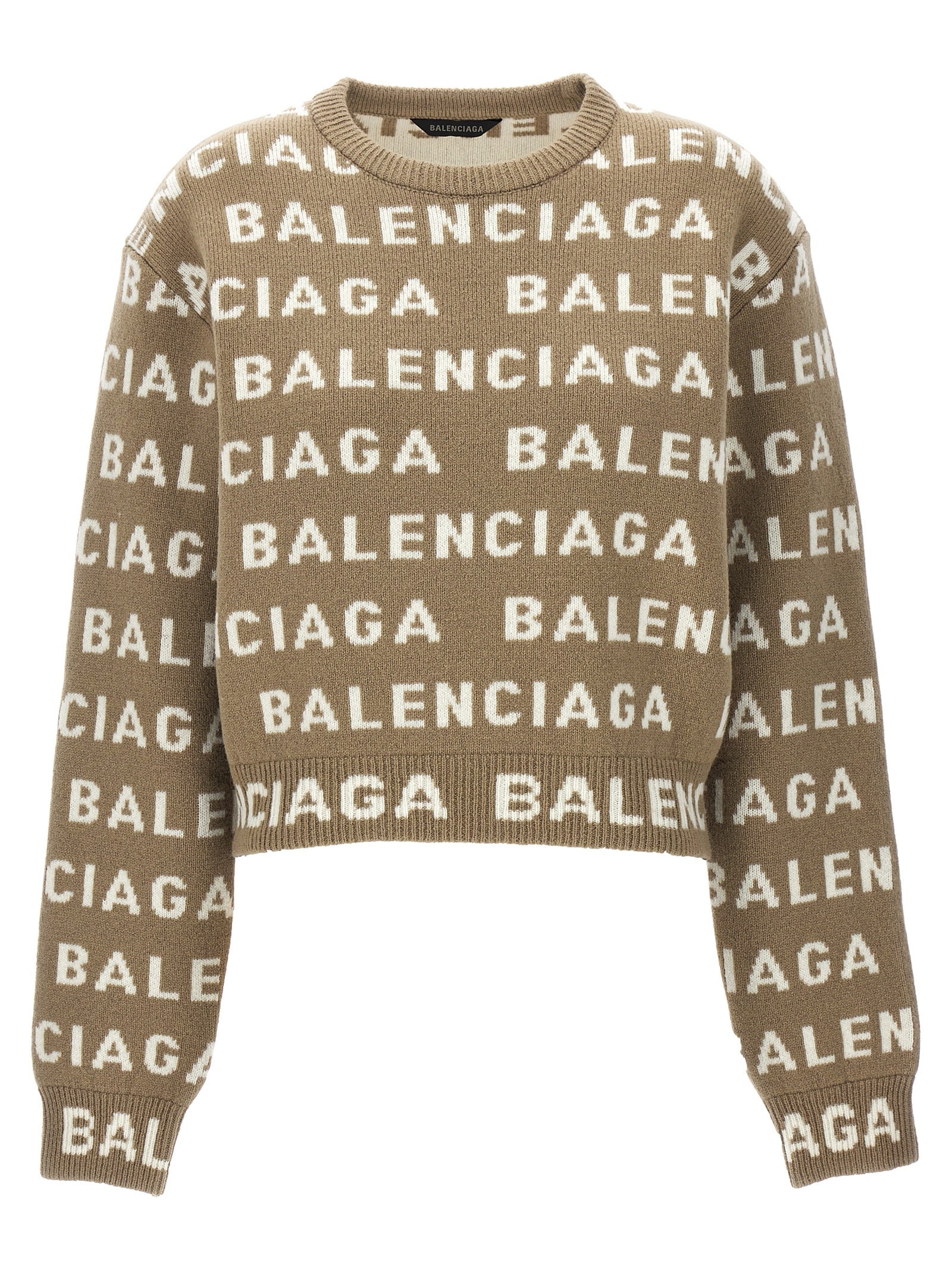 Balenciaga-All Over Logo Sweater Maglioni Beige-Donna