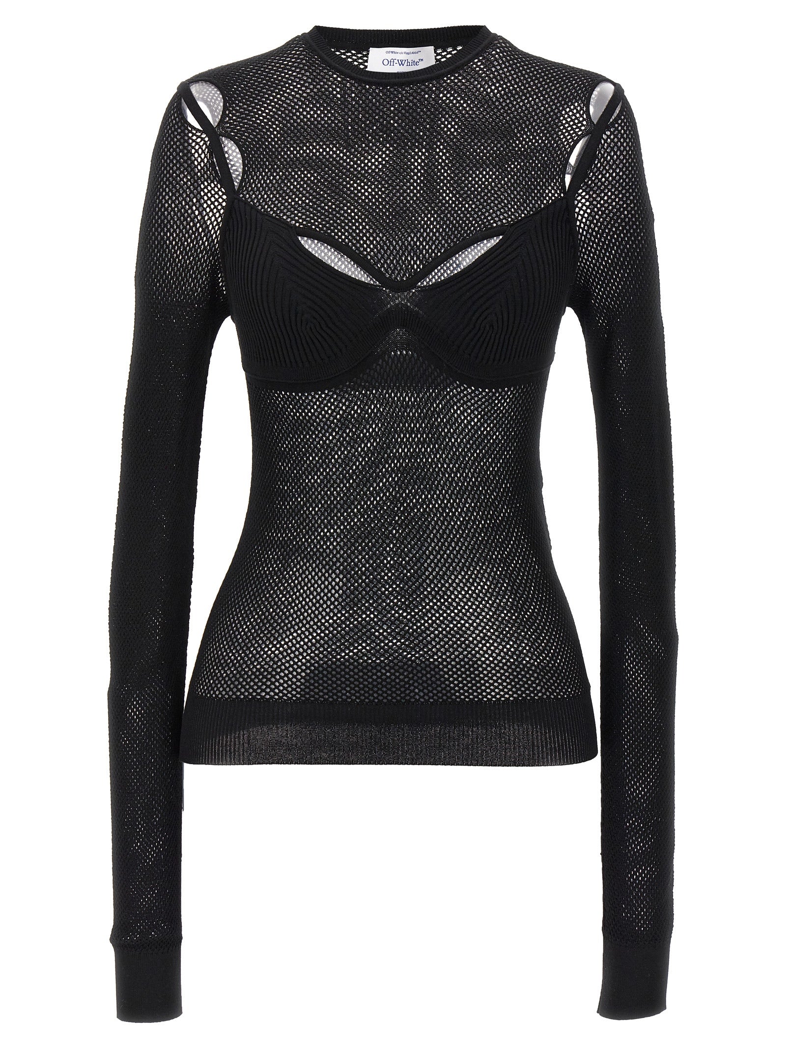 Off-White-Net Arrow Bralette Top Nero-Donna