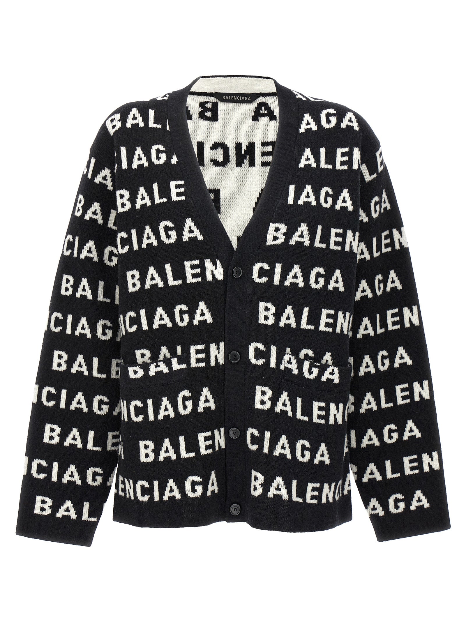 Balenciaga-All Over Logo Cardigan Maglioni Bianco/Nero-Donna