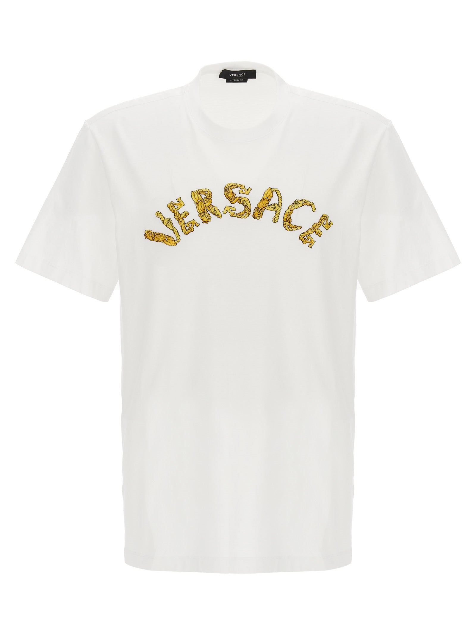 Versace-Logo Embroidery T Shirt Bianco-Uomo