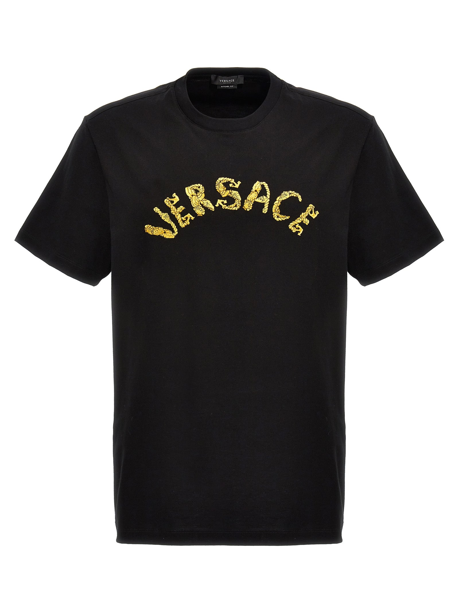 Versace-Logo Embroidery T Shirt Nero-Uomo