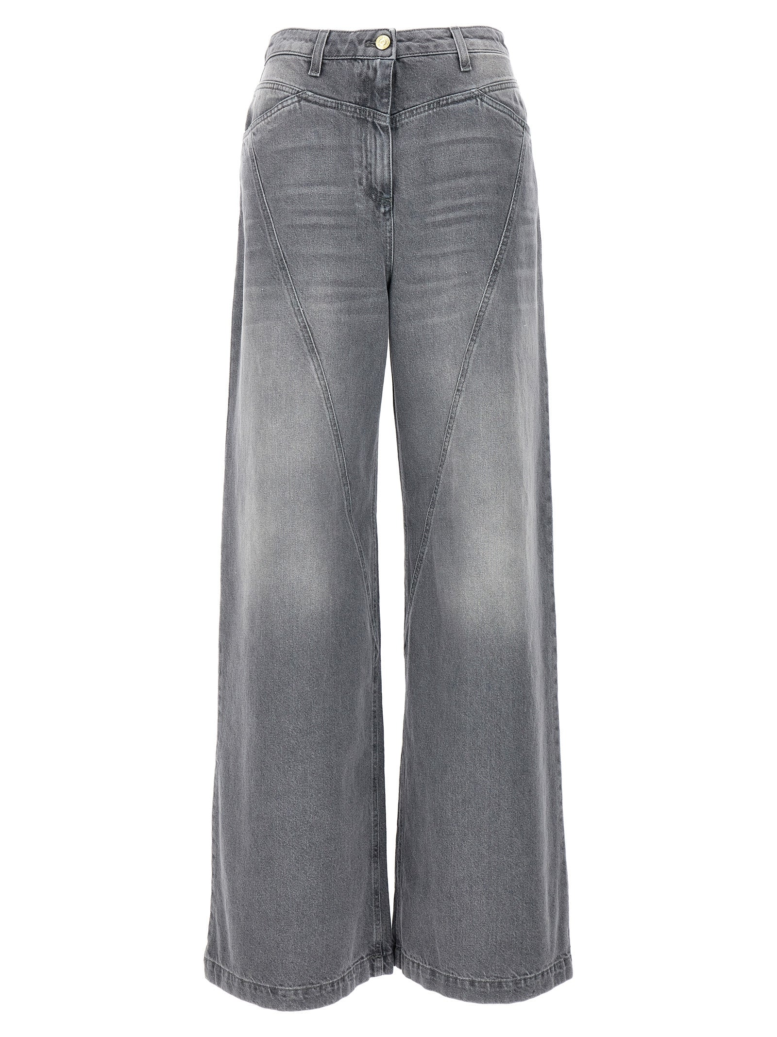 Elisabetta Franchi-Wide Leg Jeans Grigio-Donna