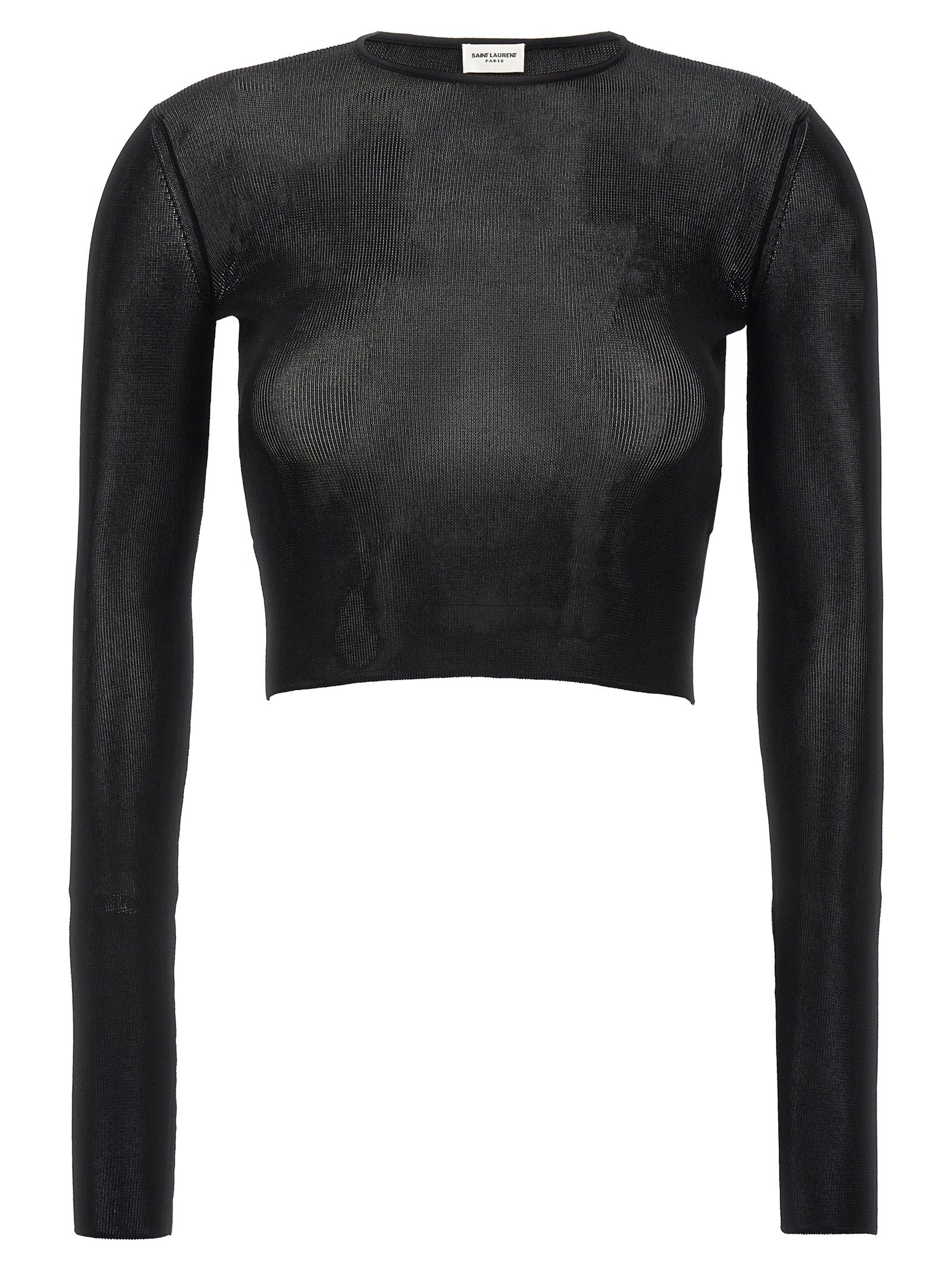 Saint Laurent-Viscose Crop Top Top Nero-Donna