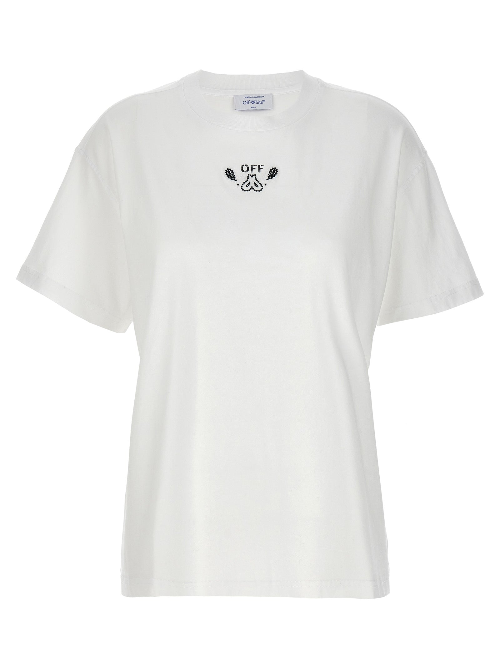 Off-White-Embr Bandana Arrow T Shirt Bianco/Nero-Donna