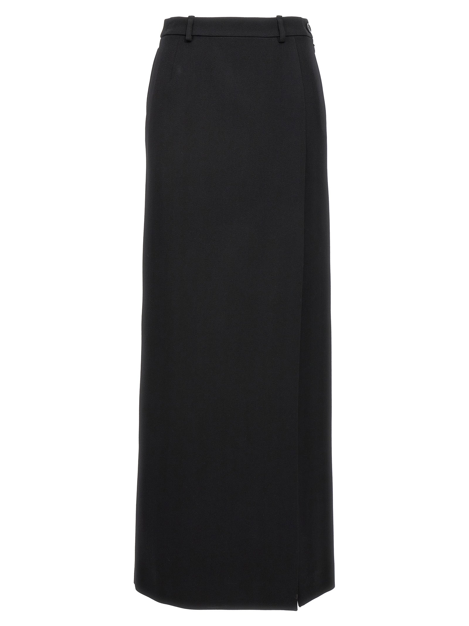 Balenciaga-Long Wool Skirt Gonne Nero-Donna