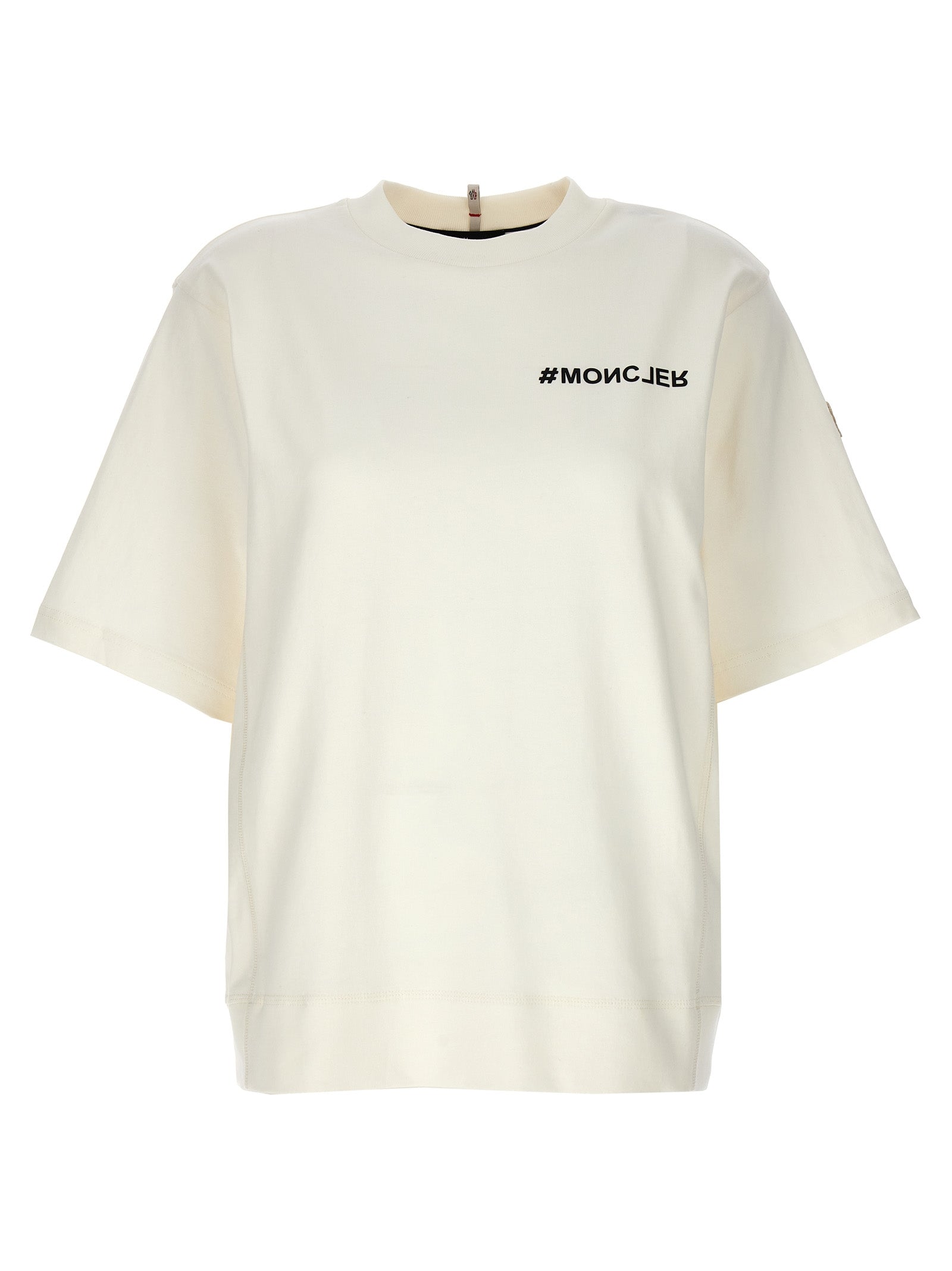 Moncler Grenoble-Logo Print T Shirt Bianco-Donna