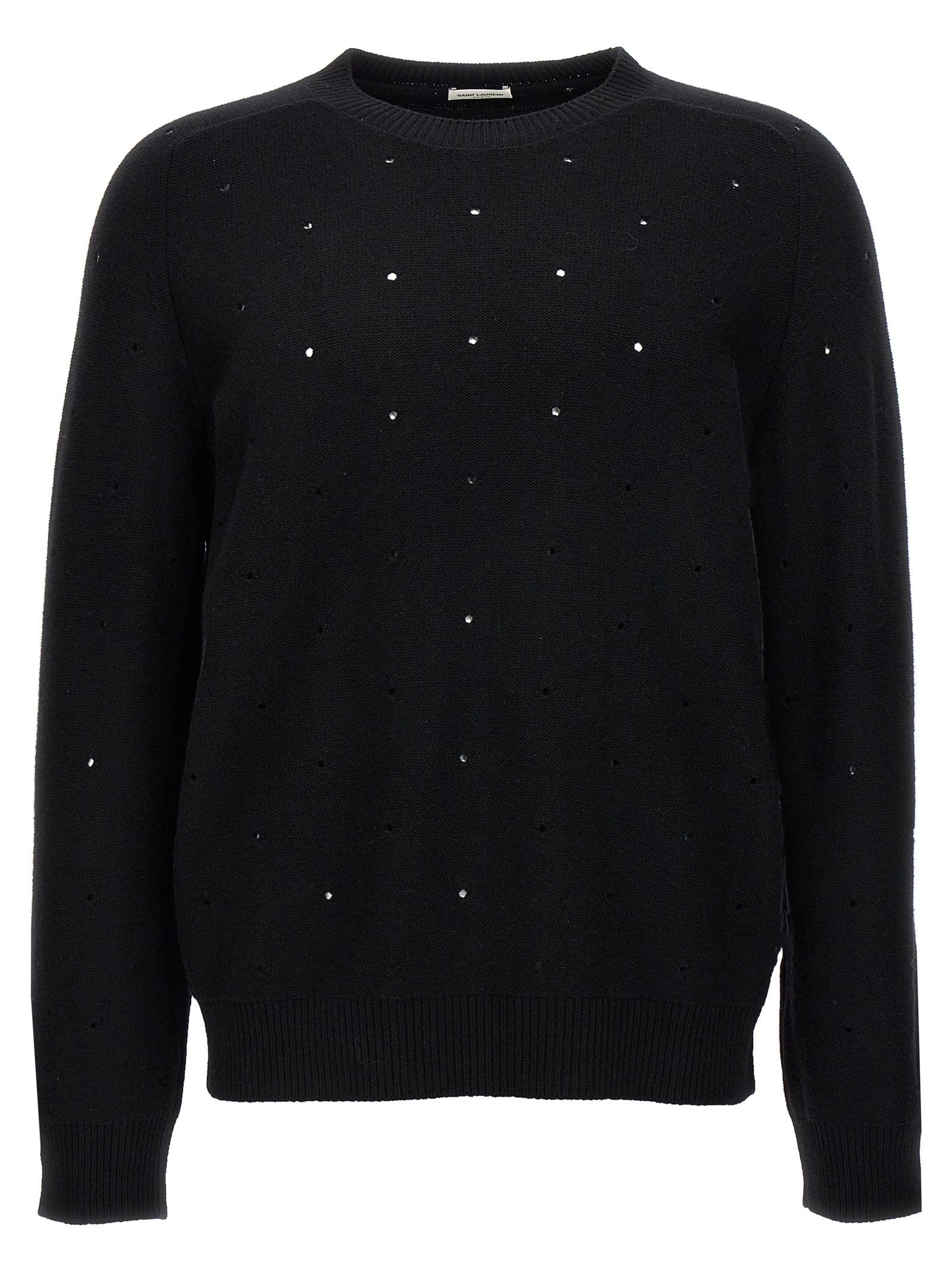 Saint Laurent-Openwork Sweater Maglioni Nero-Uomo