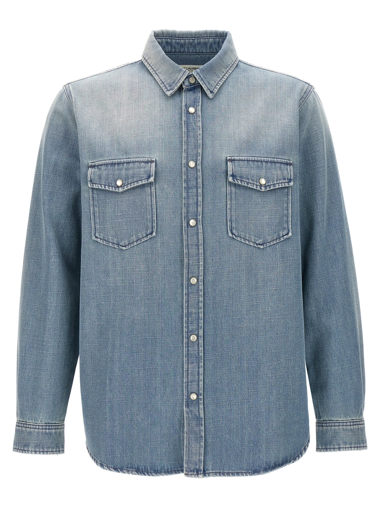 Saint Laurent-Denim Shirt Camicie Celeste-Uomo