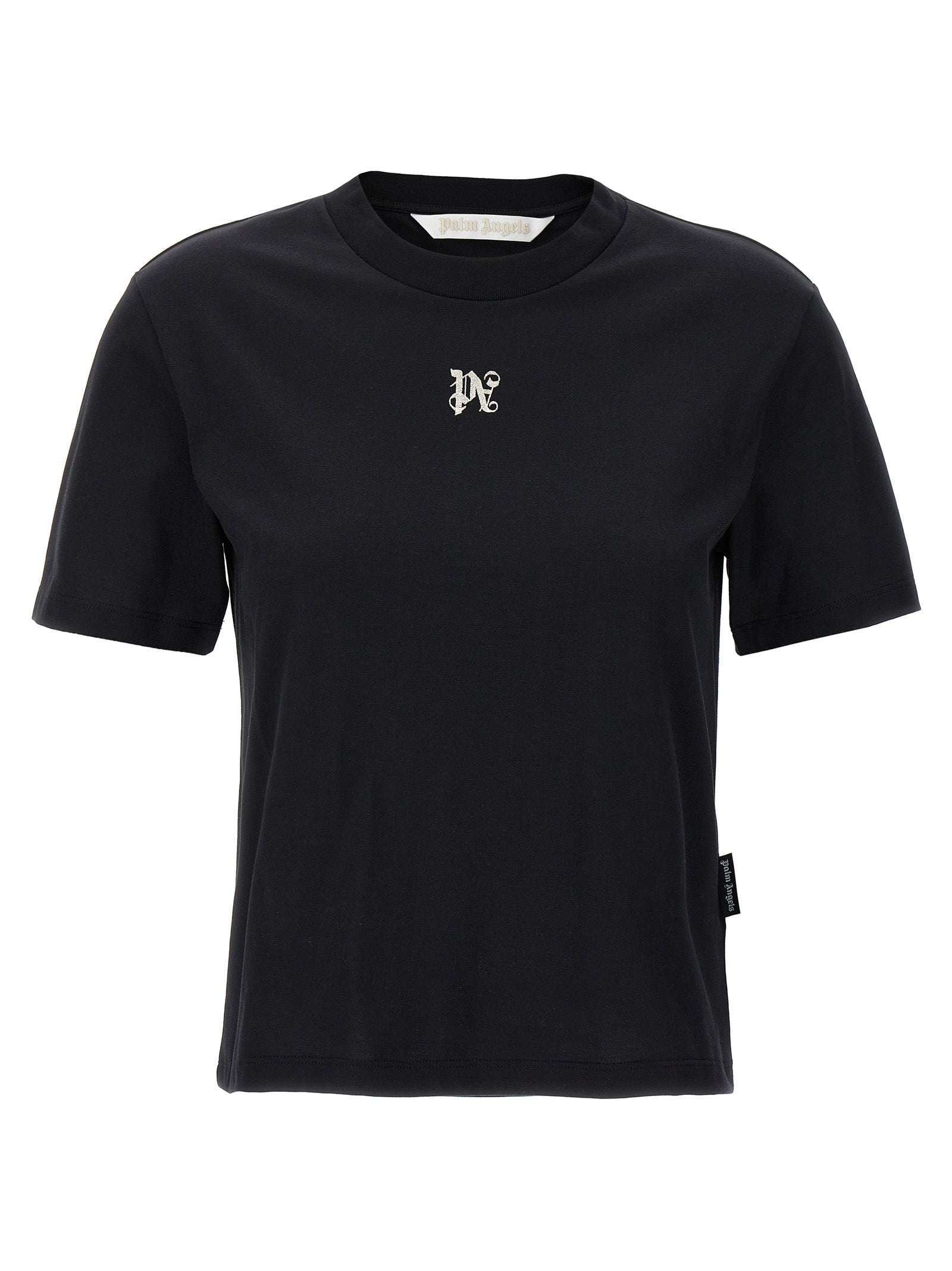 Palm Angels-Monogram T Shirt Bianco/Nero-Donna