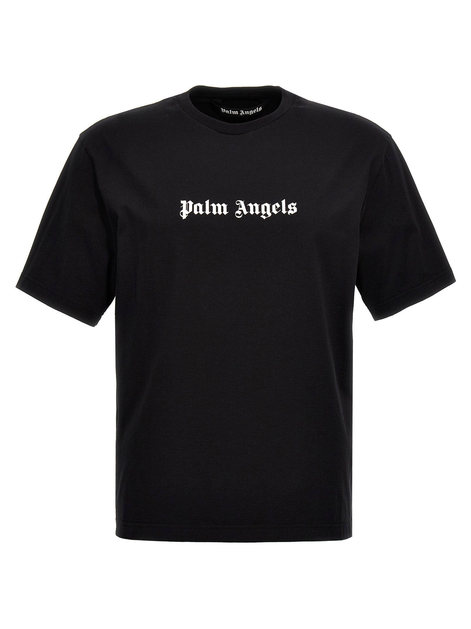 Palm Angels-Logo T Shirt Bianco/Nero-Uomo