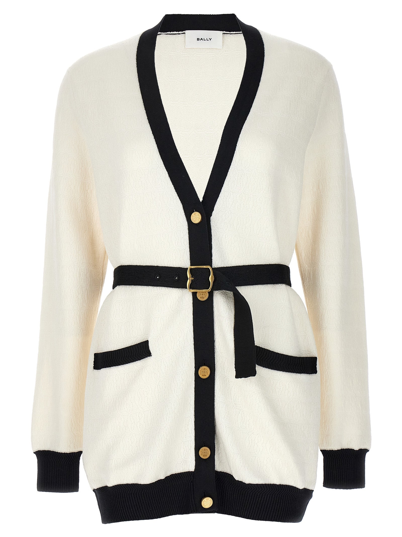 Bally-Jacquard Logo Cardigan Maglioni Bianco/Nero-Donna