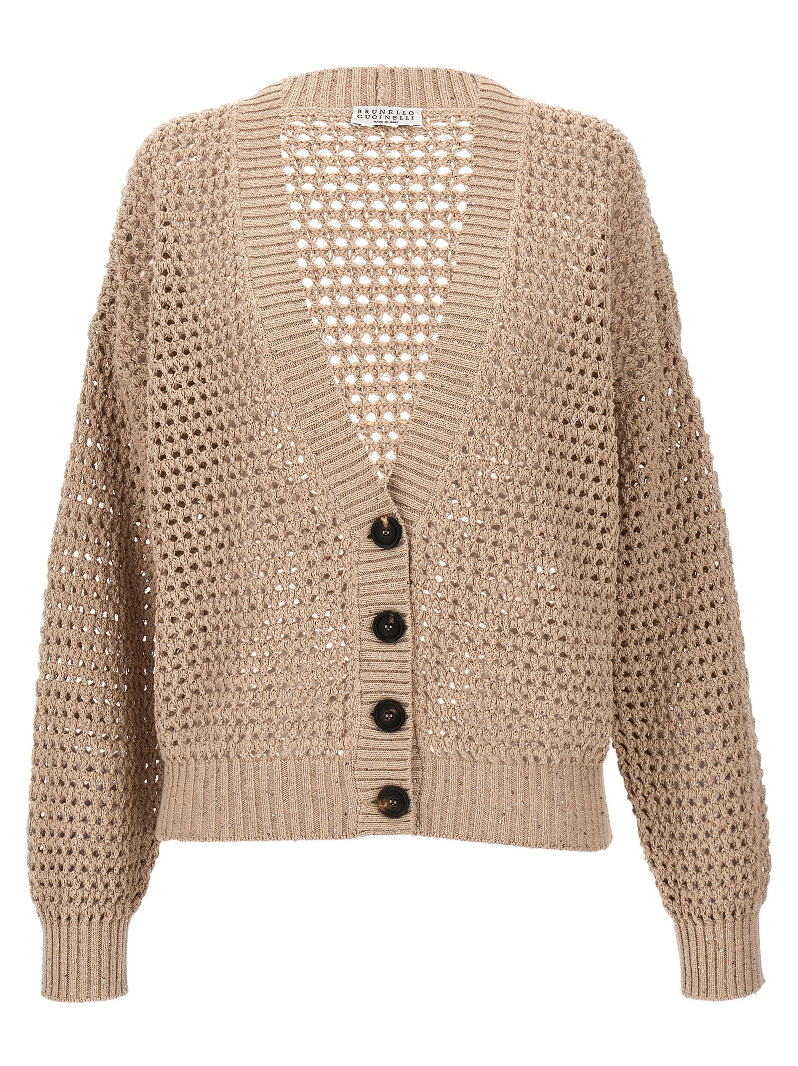 Brunello Cucinelli-Sequin Knit Cardigan Maglioni Beige-Donna