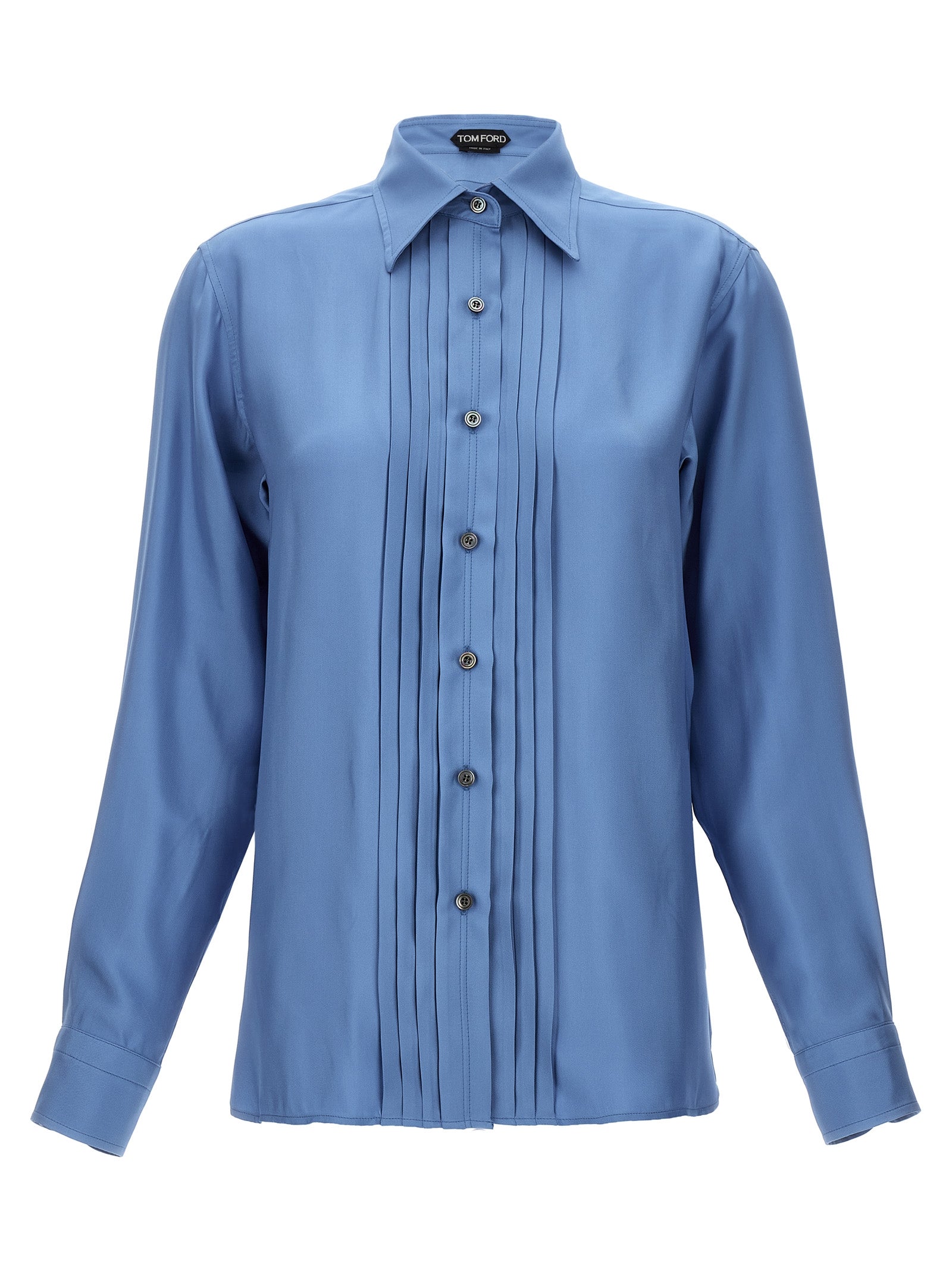 Tom Ford-Pleated Plastron Shirt Camicie Celeste-Donna