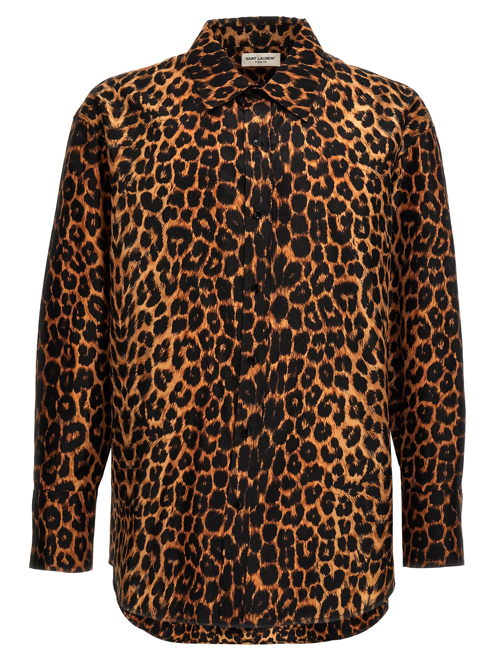 Saint Laurent-Leopard Print Taffeta Shirt Camicie Multicolor-Uomo