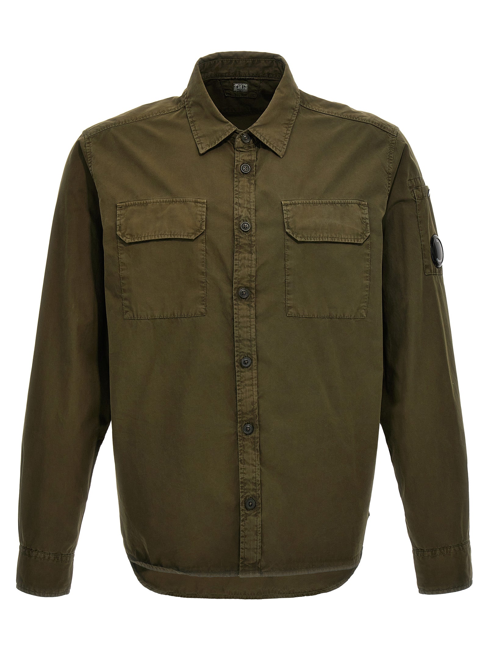 C. P. Company-Gabardine Shirt With Logo Badge Camicie Verde-Uomo