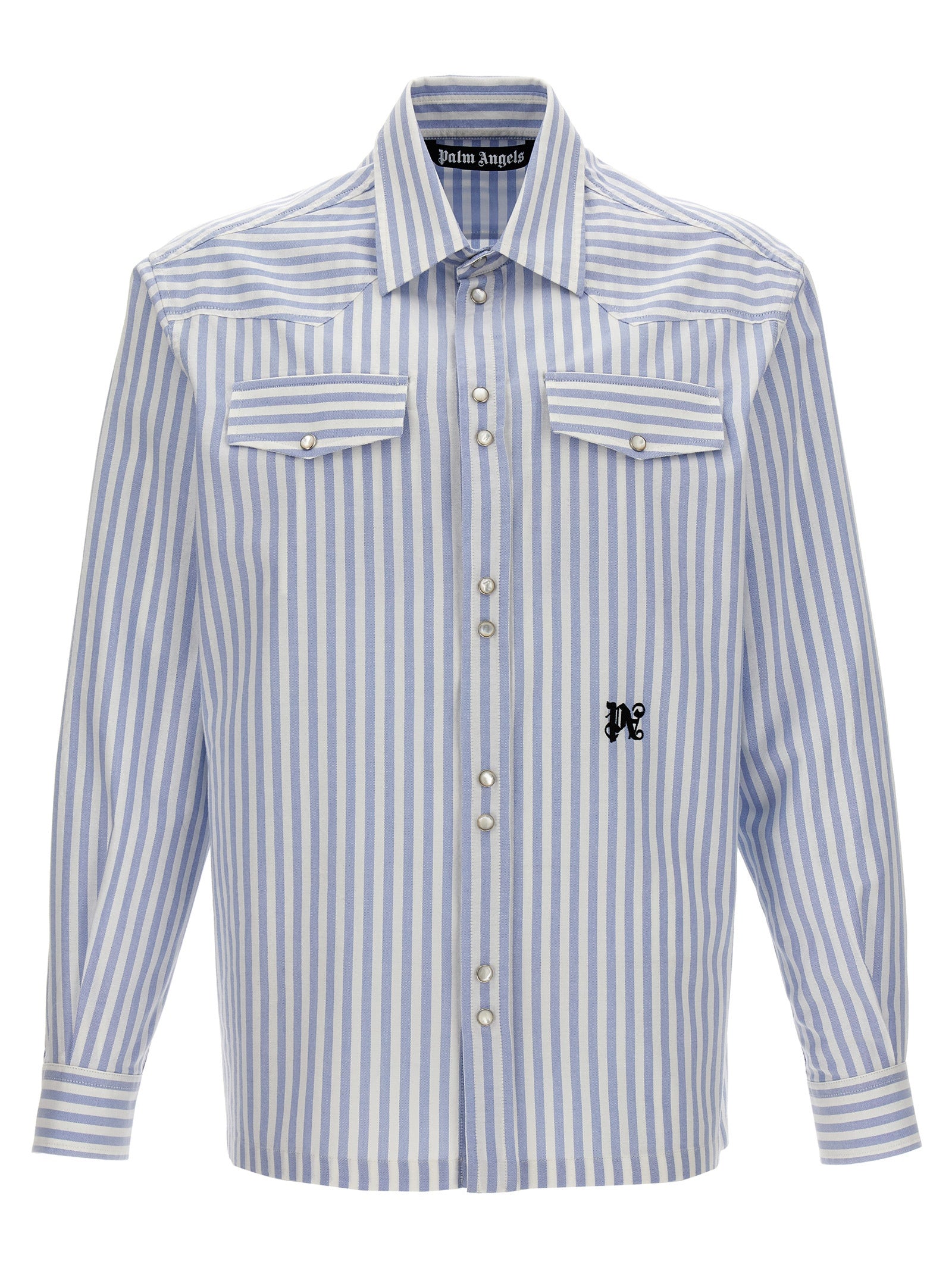 Palm Angels-Monogram Striped Camicie Celeste-Uomo