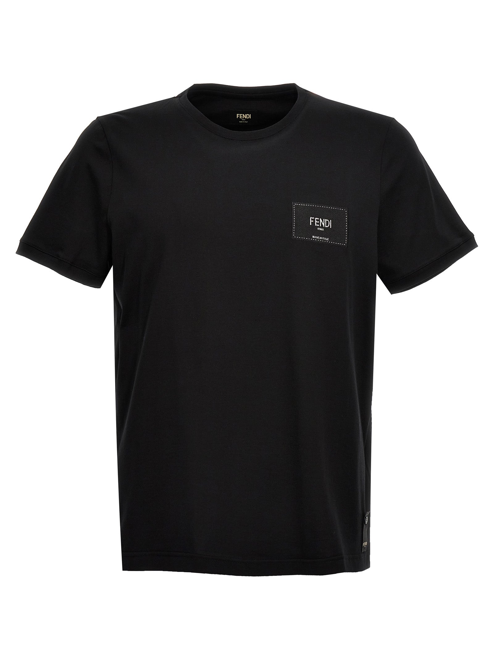 Fendi-Logo Patch T Shirt Nero-Uomo