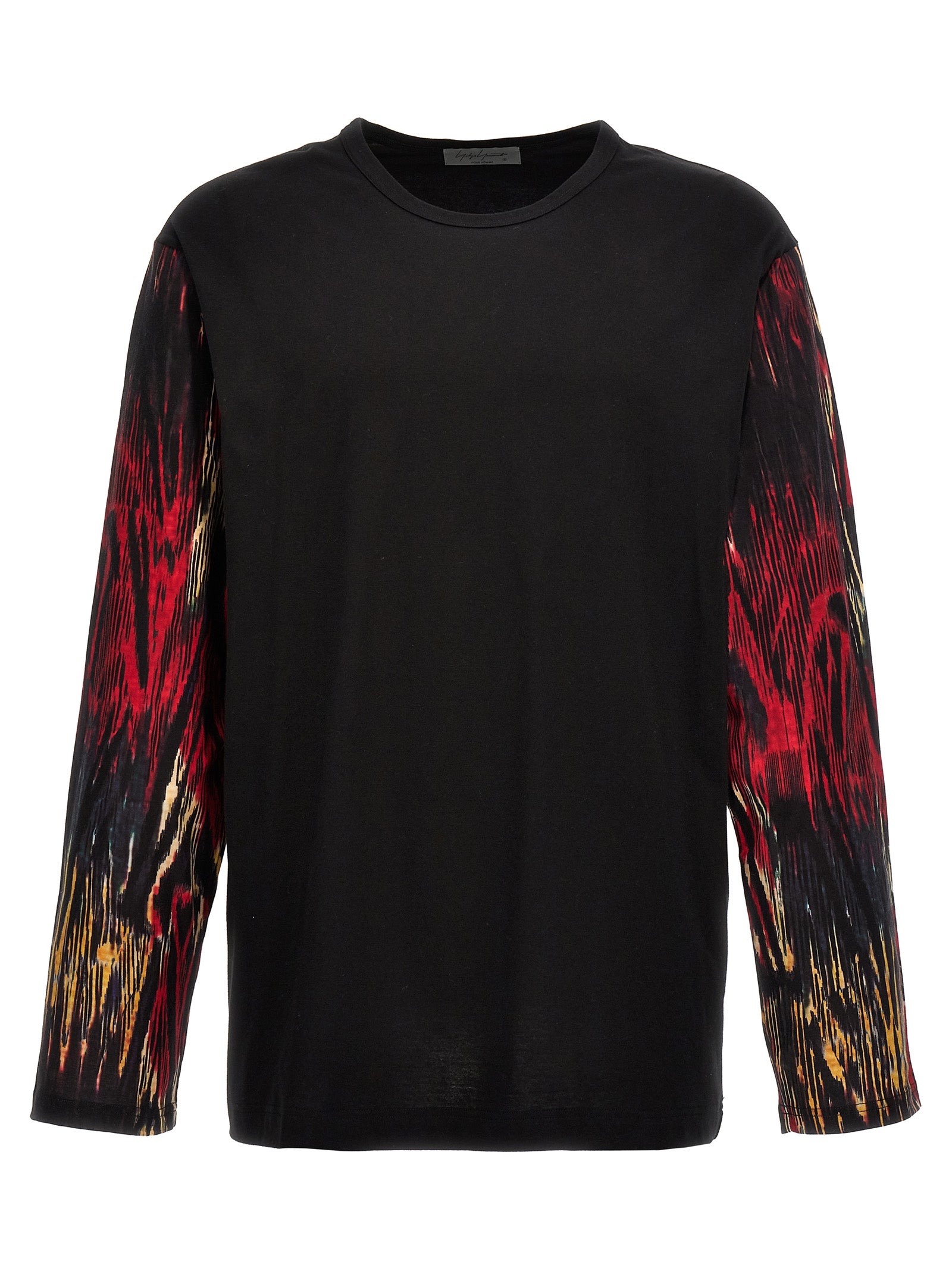 Yohji Yamamoto-Contrast Sleeve T Shirt Nero-Uomo