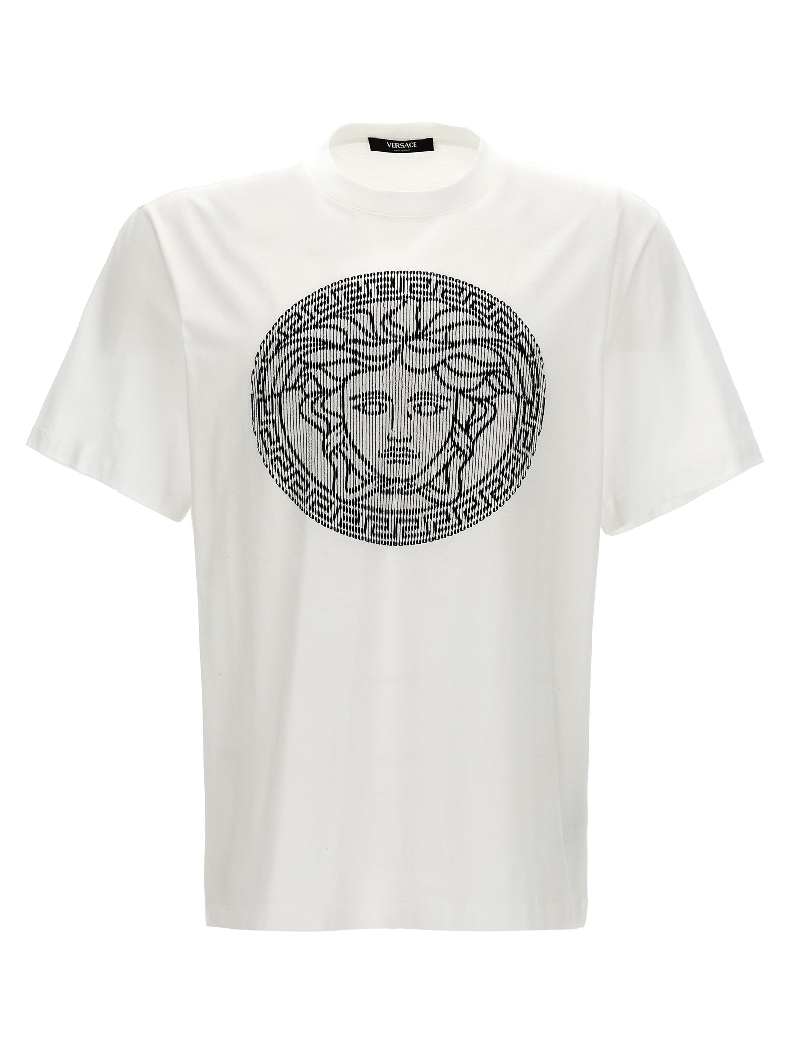 Versace-Logo Embroidery T Shirt Bianco/Nero-Uomo