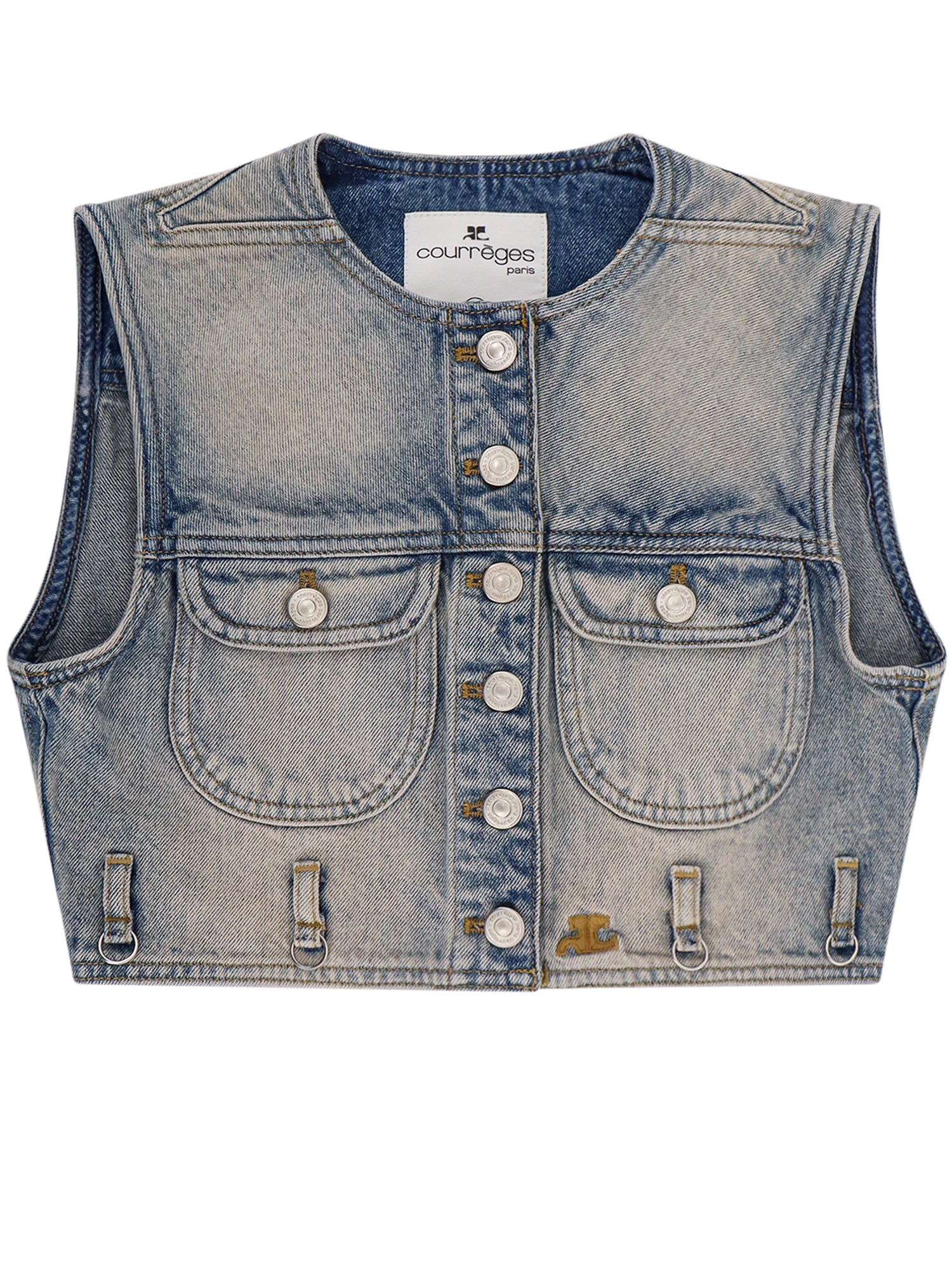 Courrèges-Gilet in denim con logo ricamato sul fondo-Donna