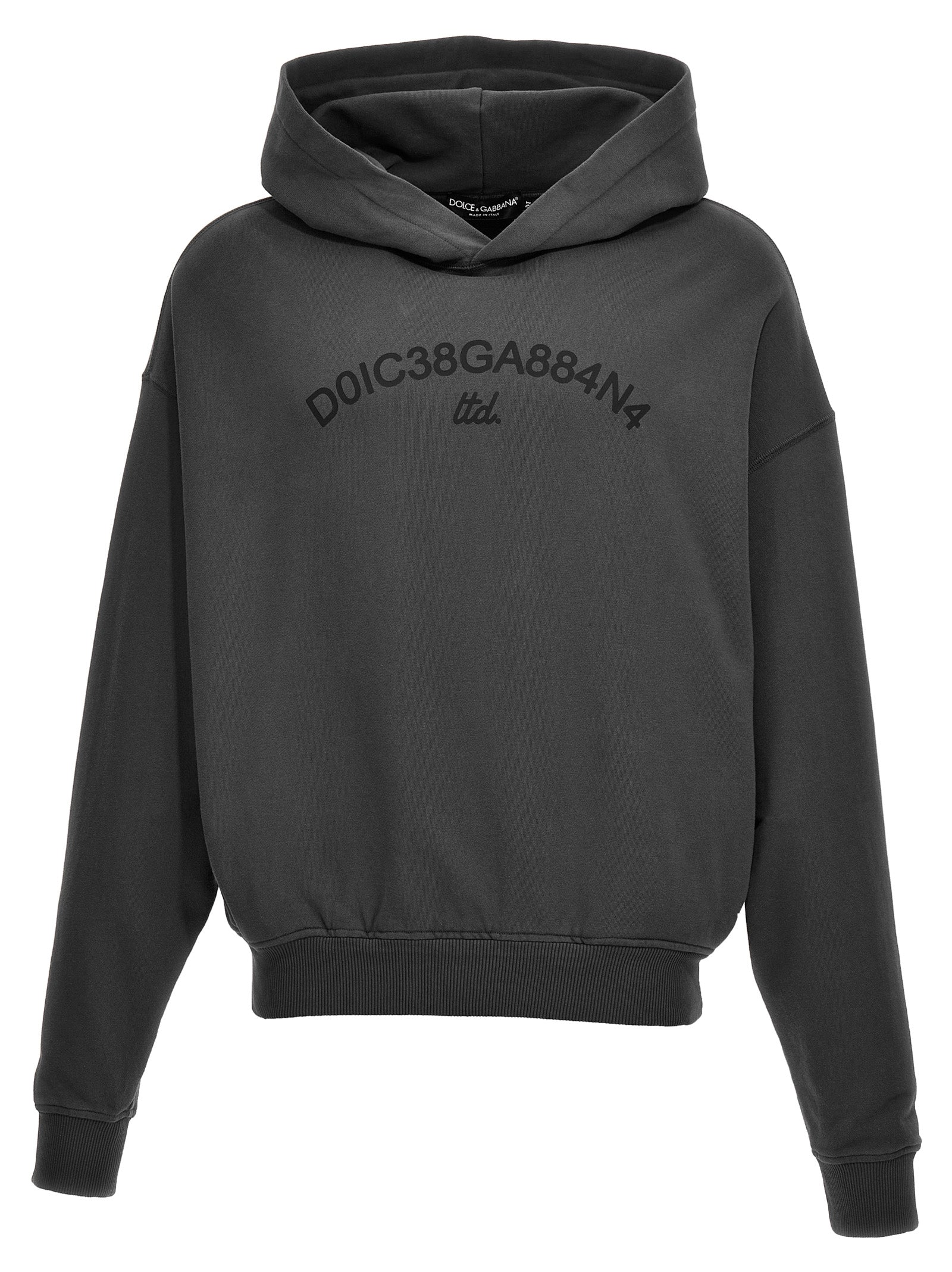 Dolce & Gabbana-Logo Print Hoodie Felpe Grigio-Uomo