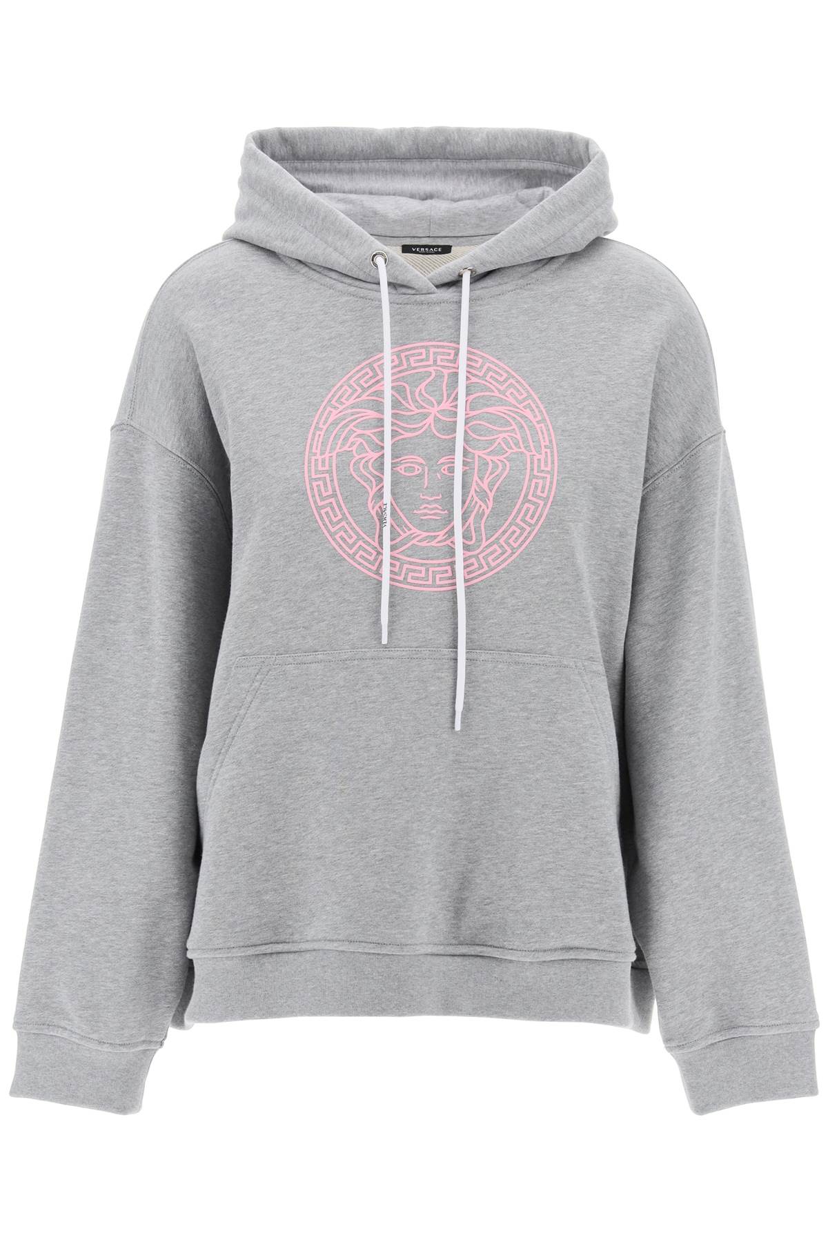 Versace-Felpa Con Cappuccio Mélange Stampa Logo-Donna