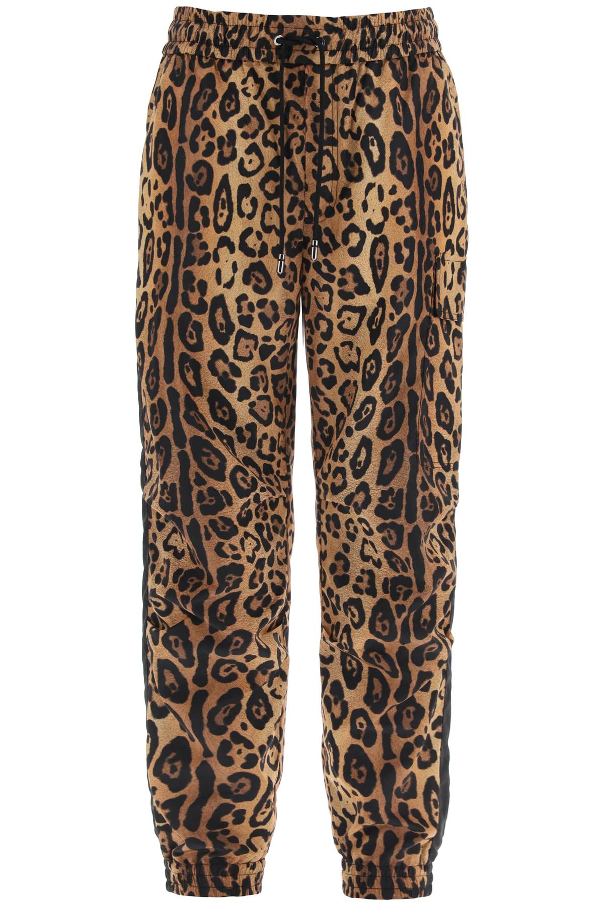 Dolce & Gabbana-Pantaloni Jogger In Nylon Stampa Leopardo-Uomo