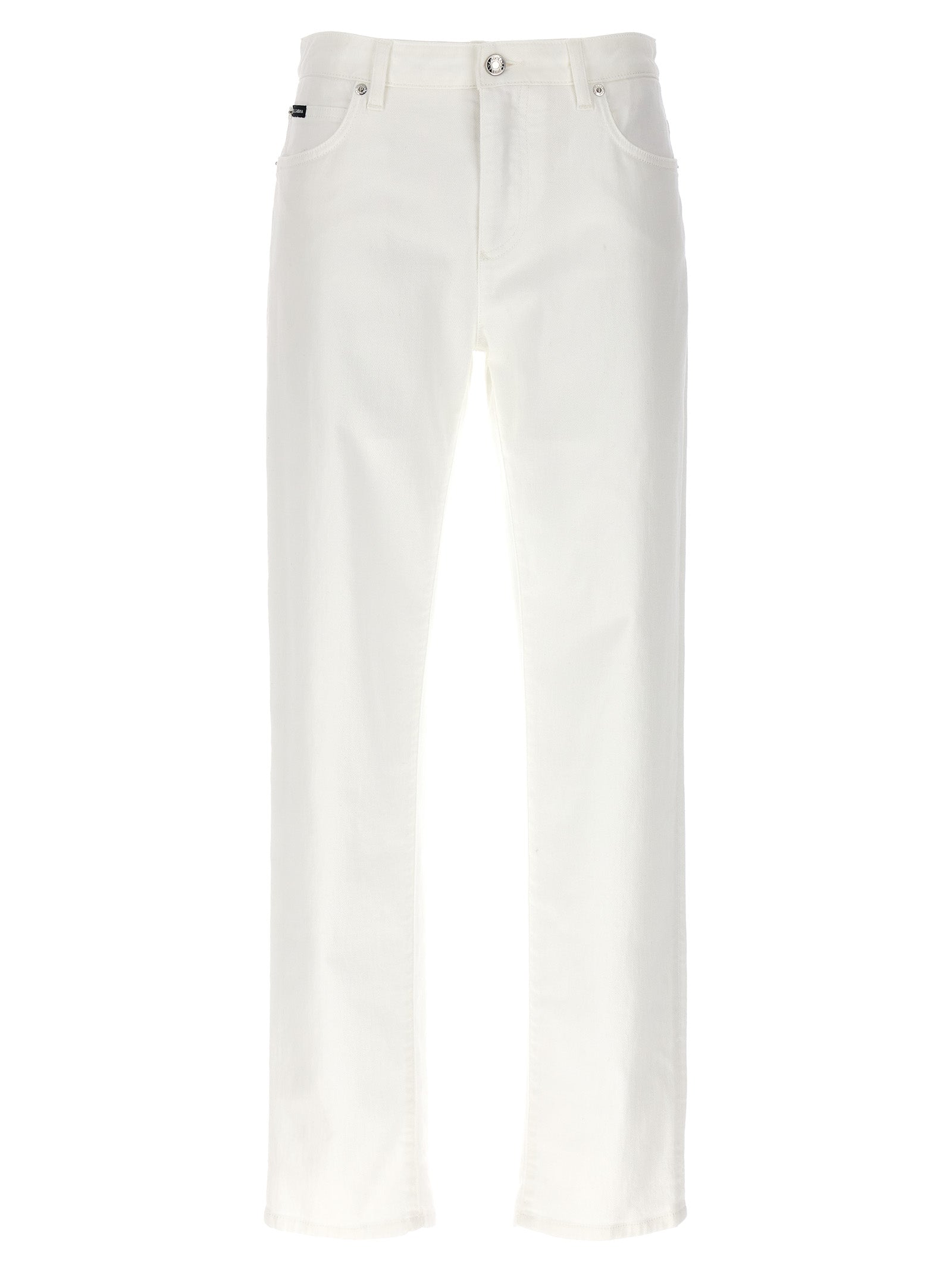 Dolce & Gabbana-Logo Plaque Jeans Bianco-Donna