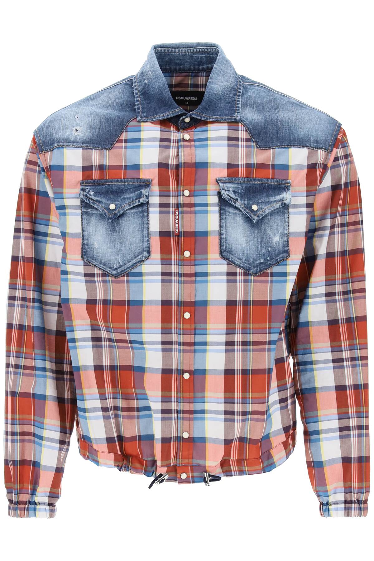 Dsquared2-Camicia Western A Quadri Con Inserti In Denim-Uomo