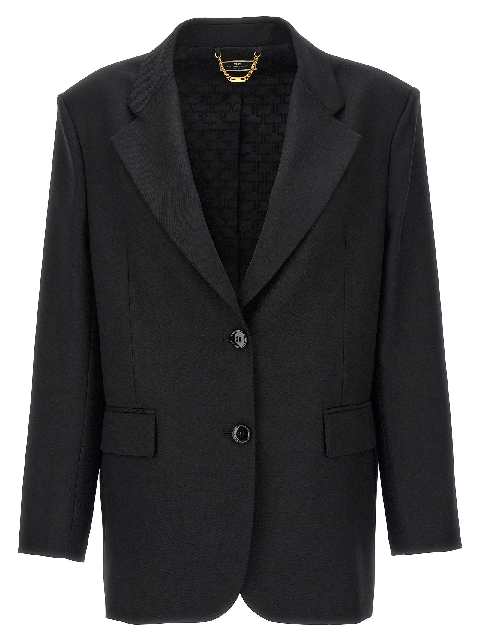 Elisabetta Franchi-Double-Breasted Wool Blazer Blazer And Suits Nero-Donna