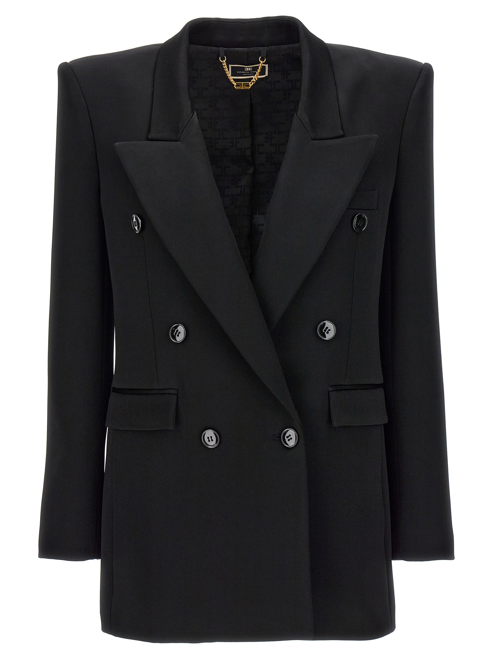 Elisabetta Franchi-Double-Breasted CrêPe Satin Blazer Blazer And Suits Nero-Donna