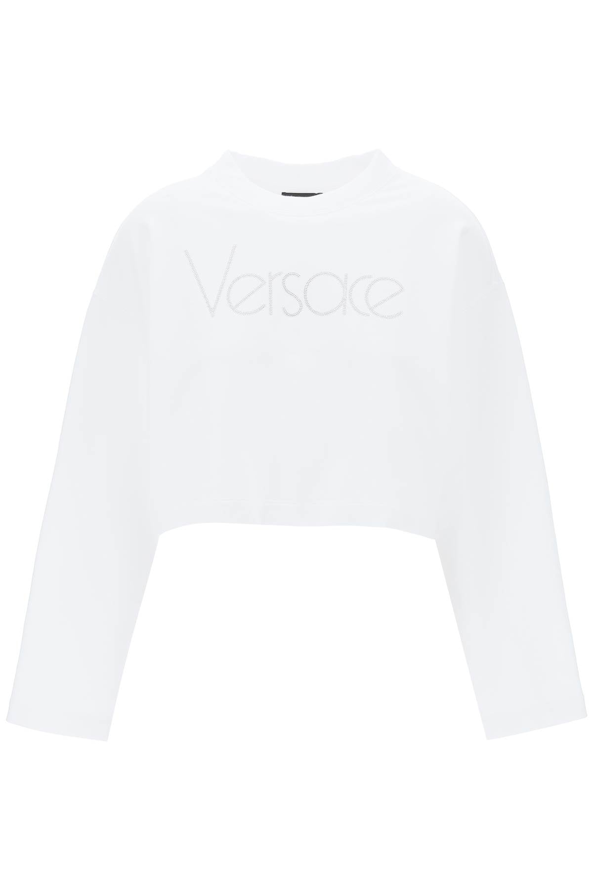 Versace-Felpa Cropped Con Logo In Strass-Donna