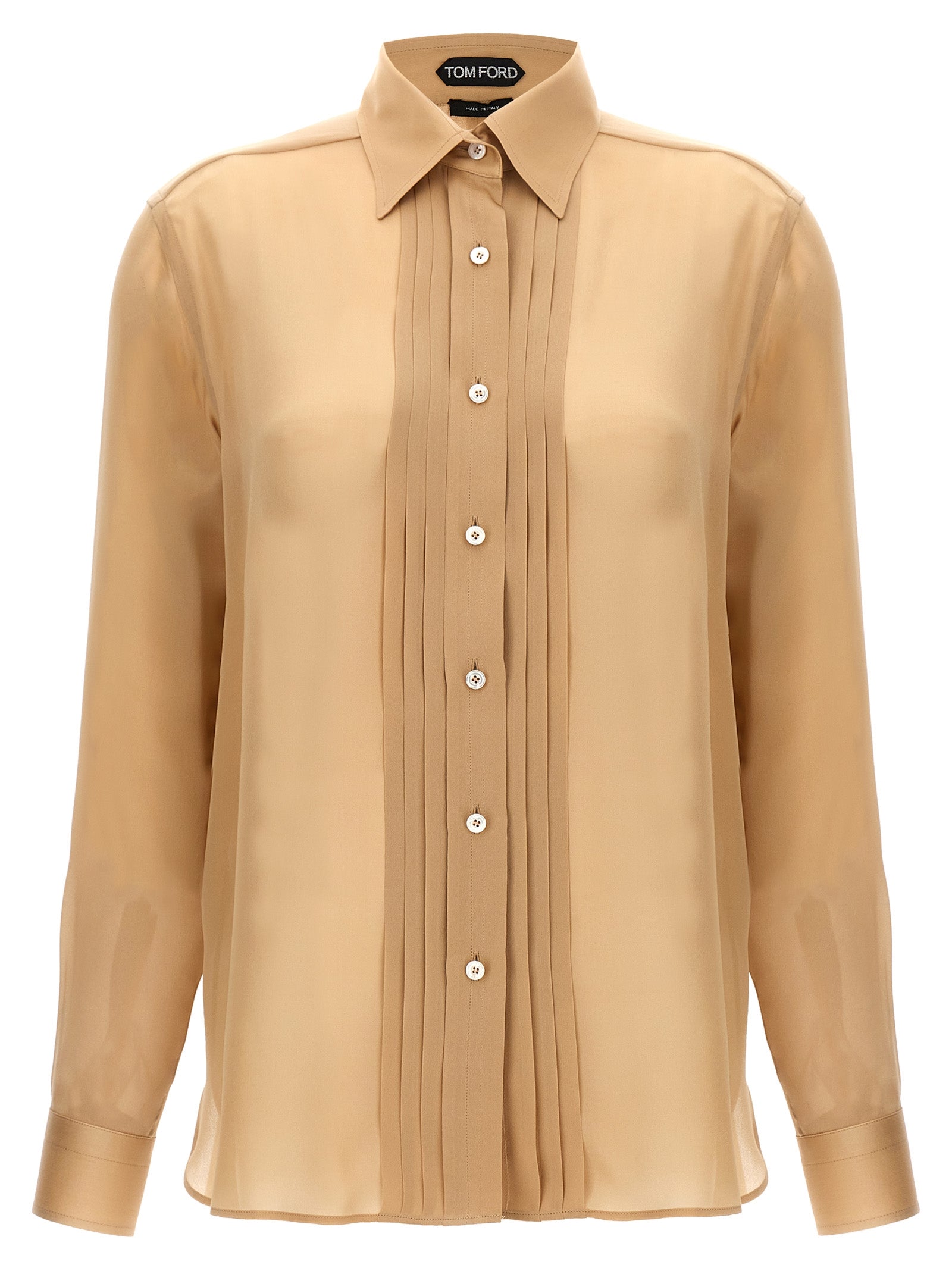 Tom Ford-Pleated Plastron Shirt Camicie Beige-Donna