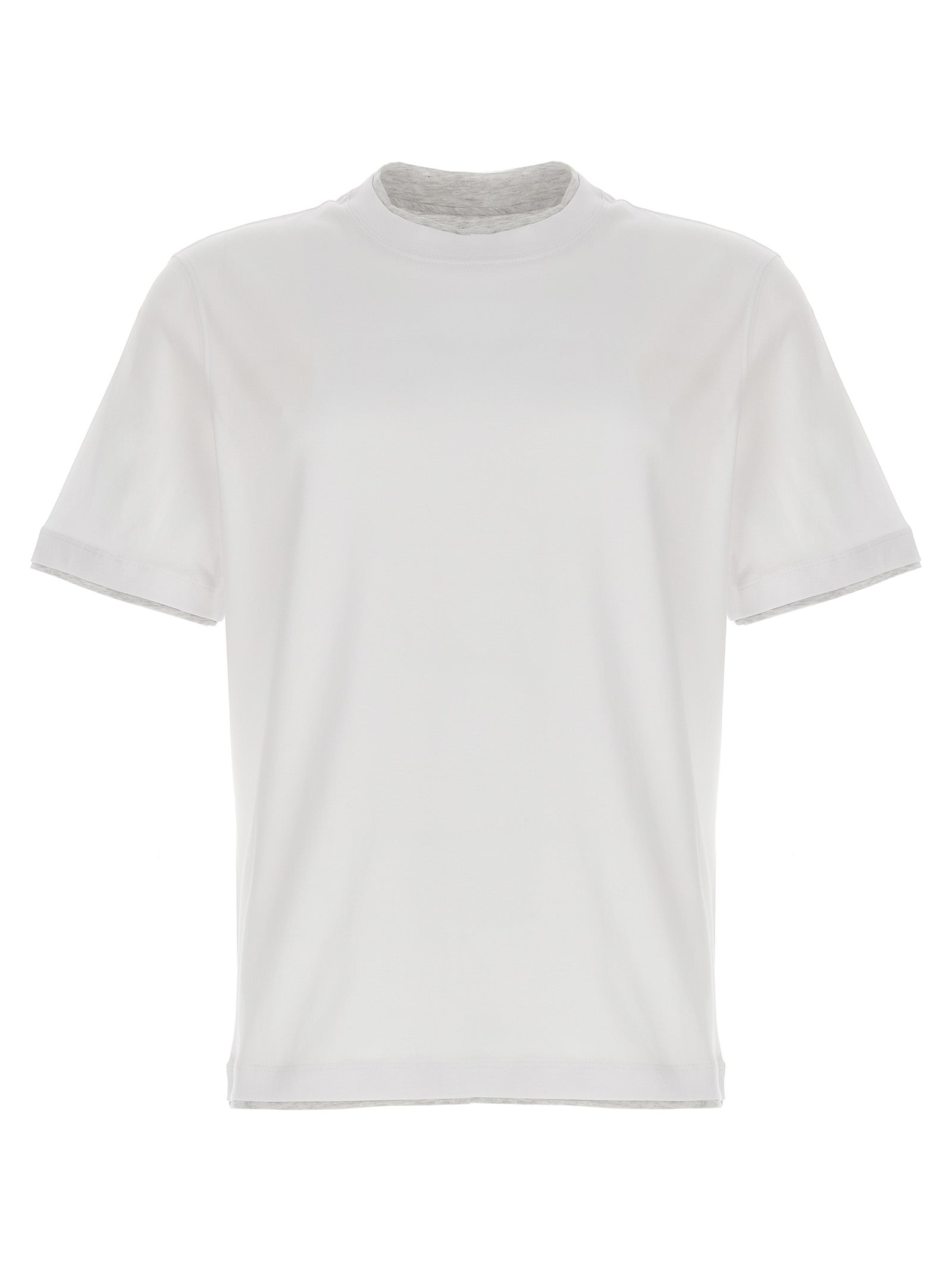 Brunello Cucinelli-Double Layer T Shirt Bianco-Uomo