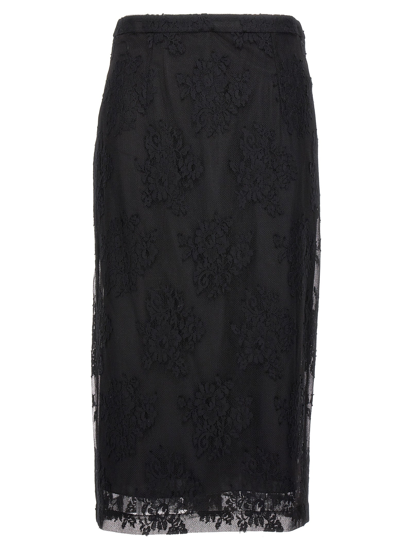 Dolce & Gabbana-Lace Sheath Skirt Gonne Nero-Donna