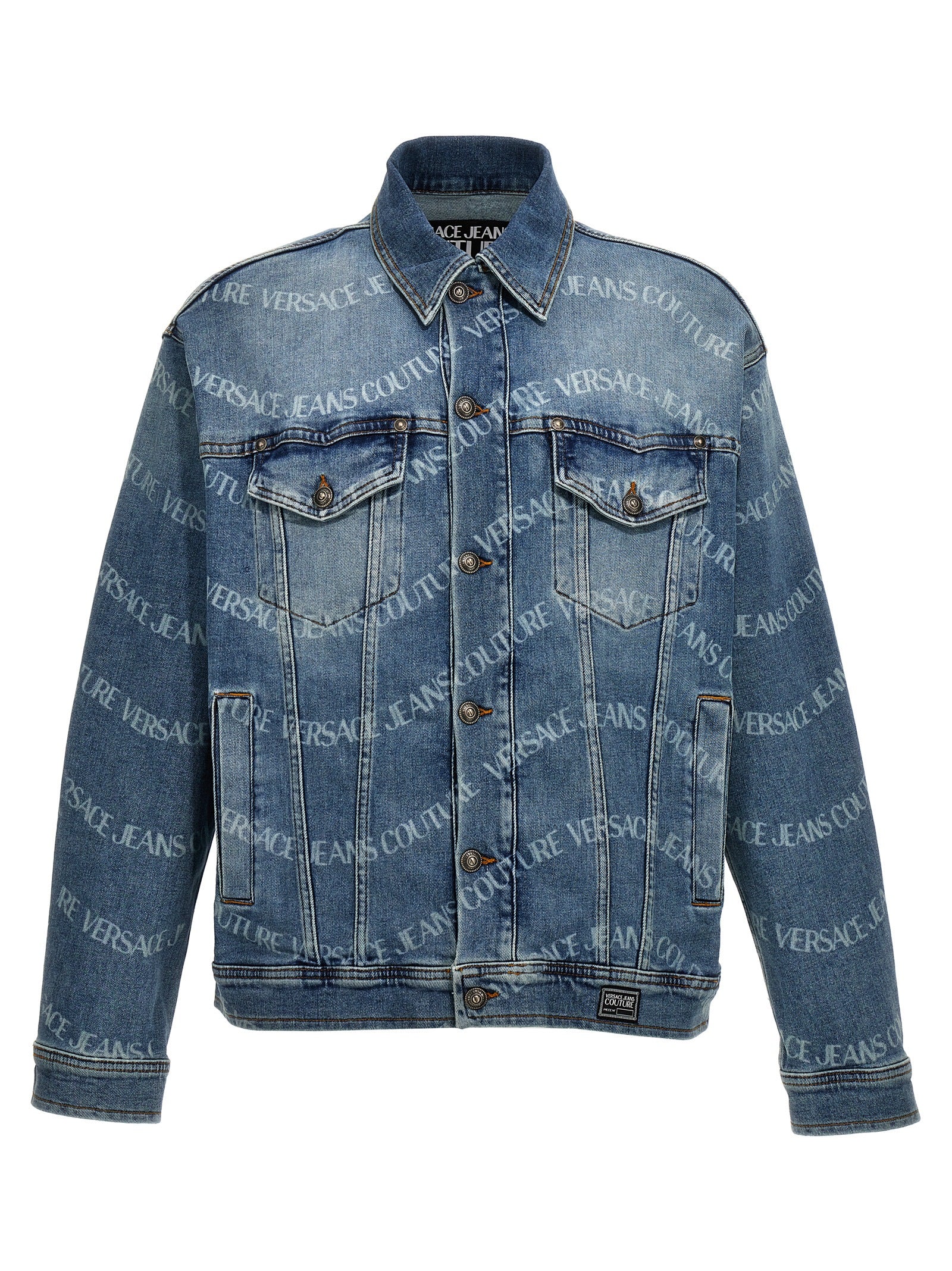 Versace Jeans Couture-Logo Print Denim Jacket Giacche Celeste-Uomo