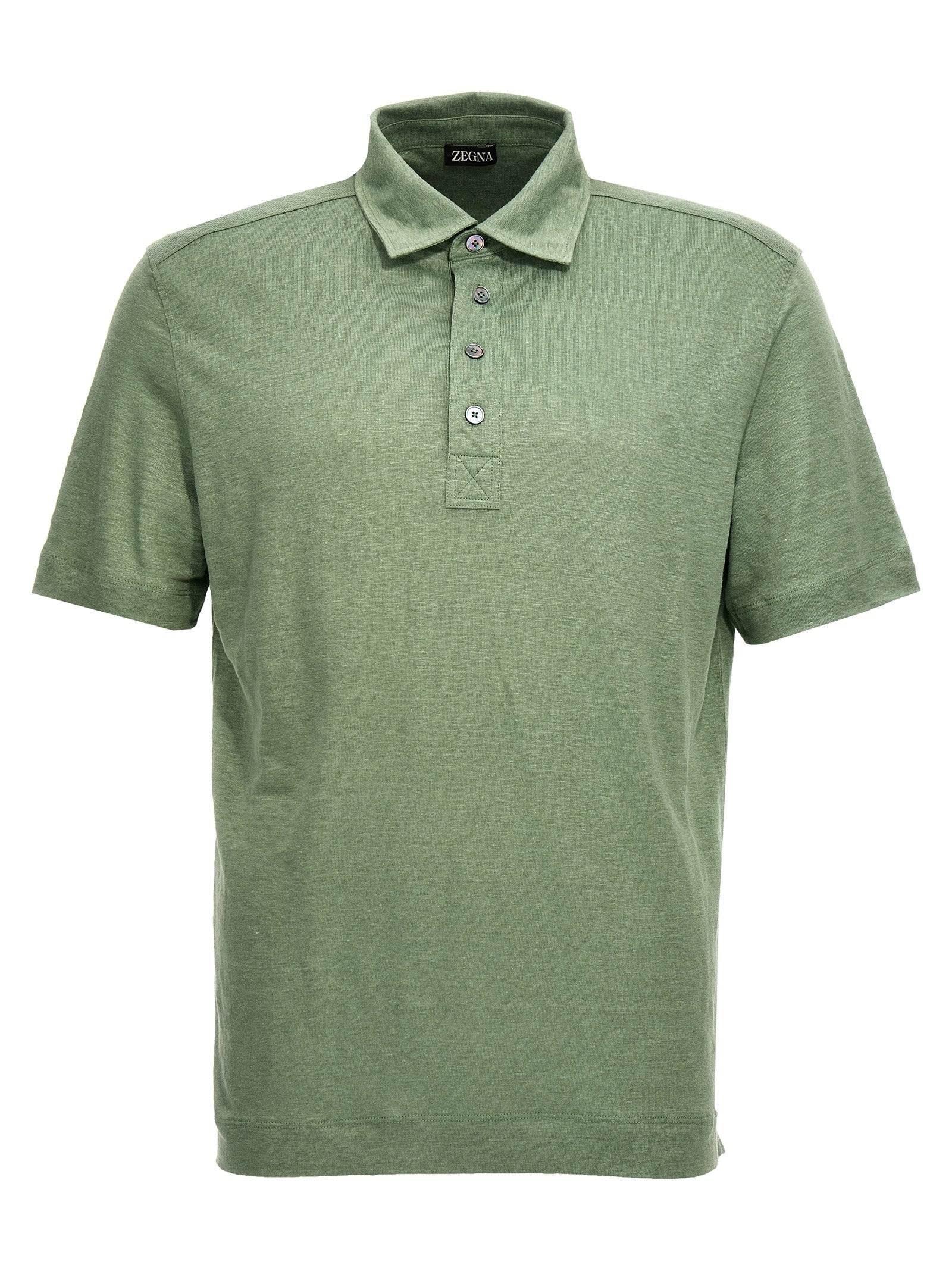 Zegna-Linen Shirt Polo Verde-Uomo