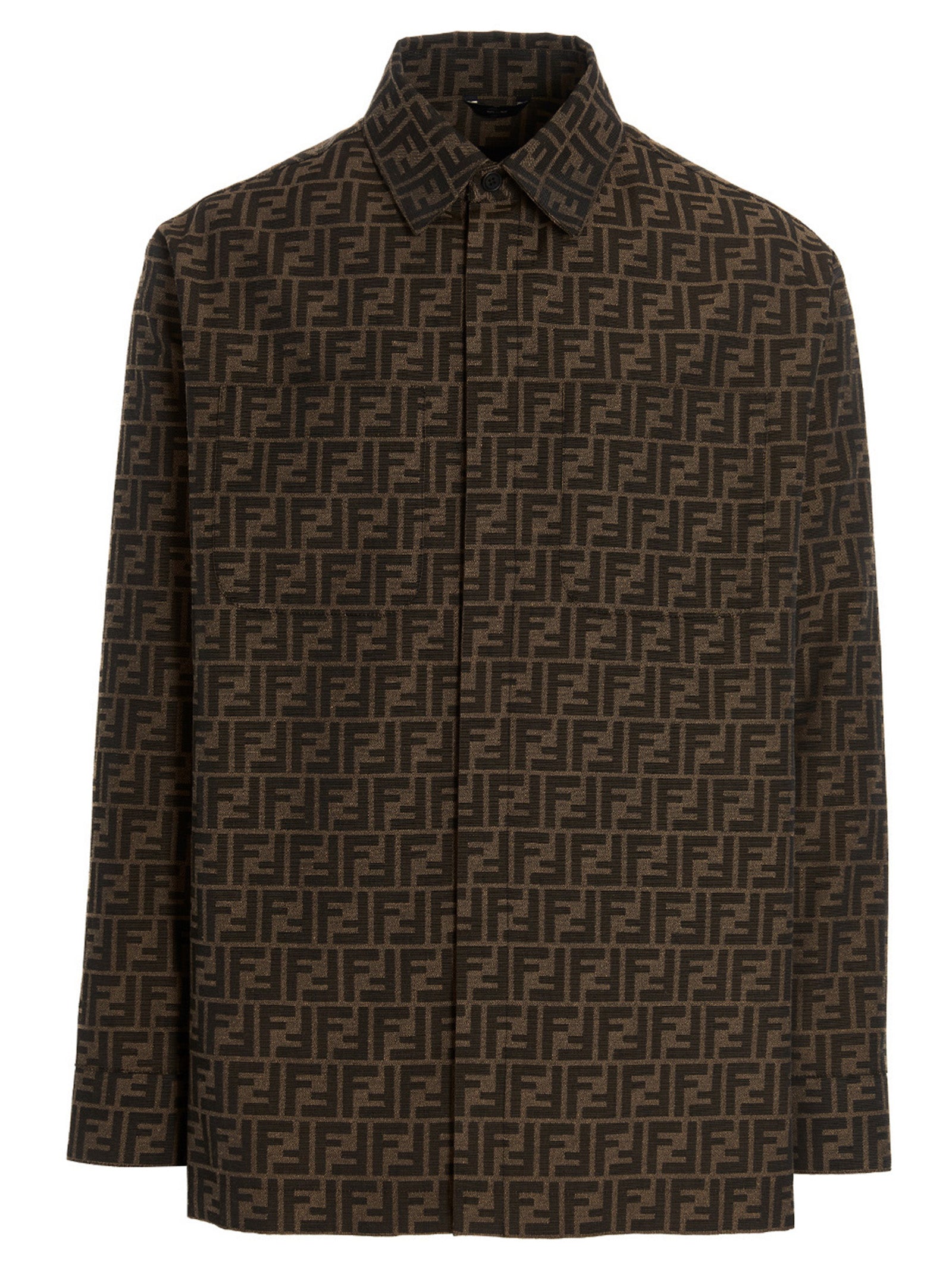 Fendi-Logo Overshirt Camicie Marrone-Uomo