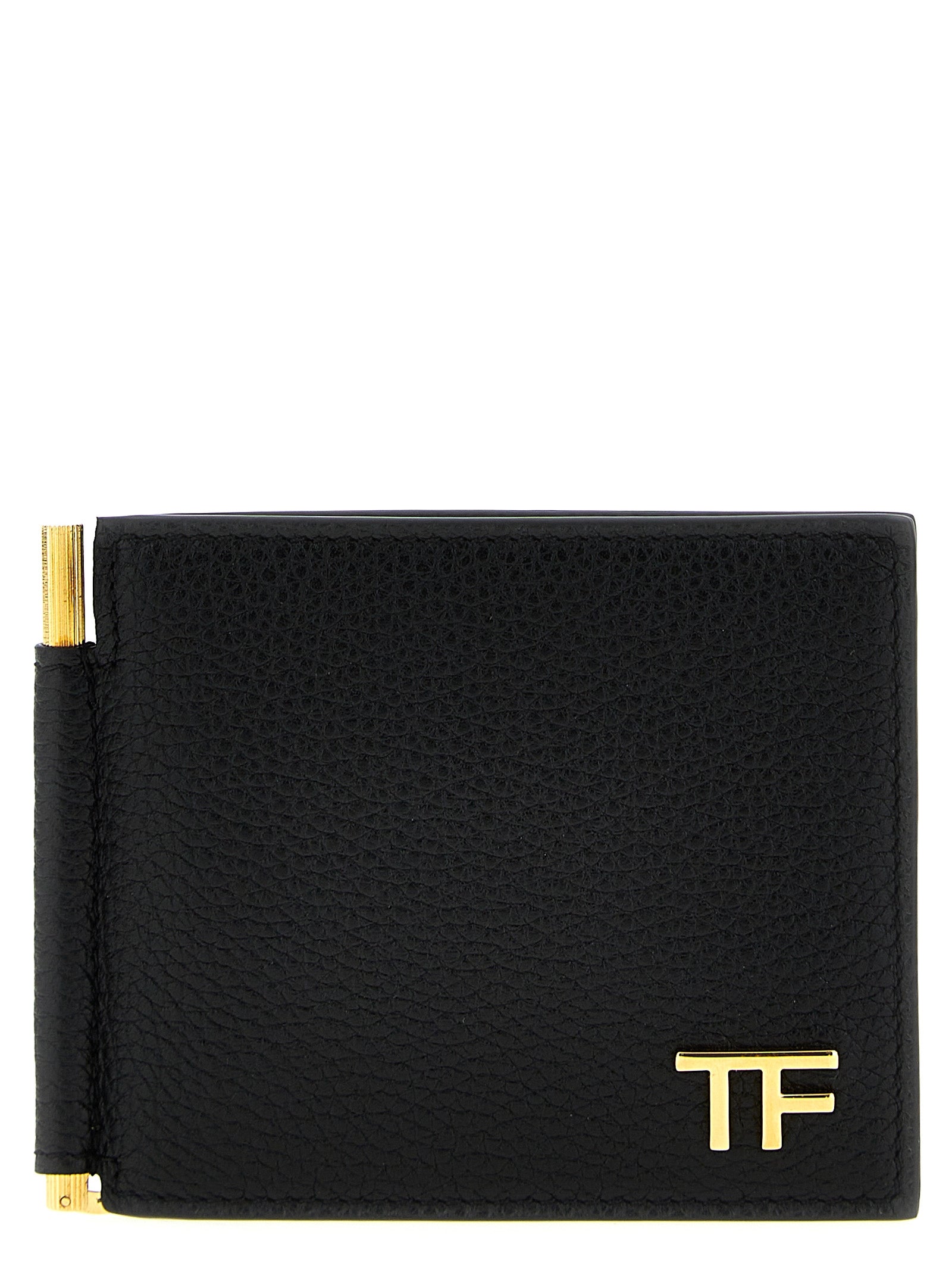 Tom Ford-Logo Leather Wallet Portafogli Nero-Uomo