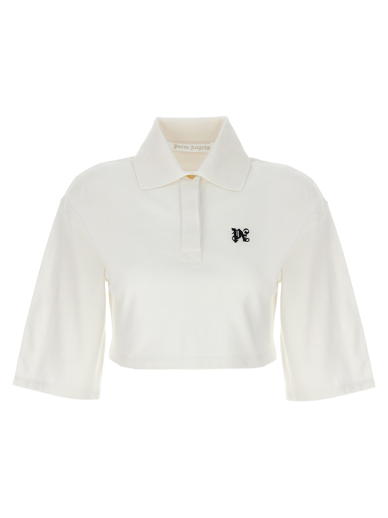 Palm Angels-Monogram Polo Bianco/Nero-Donna